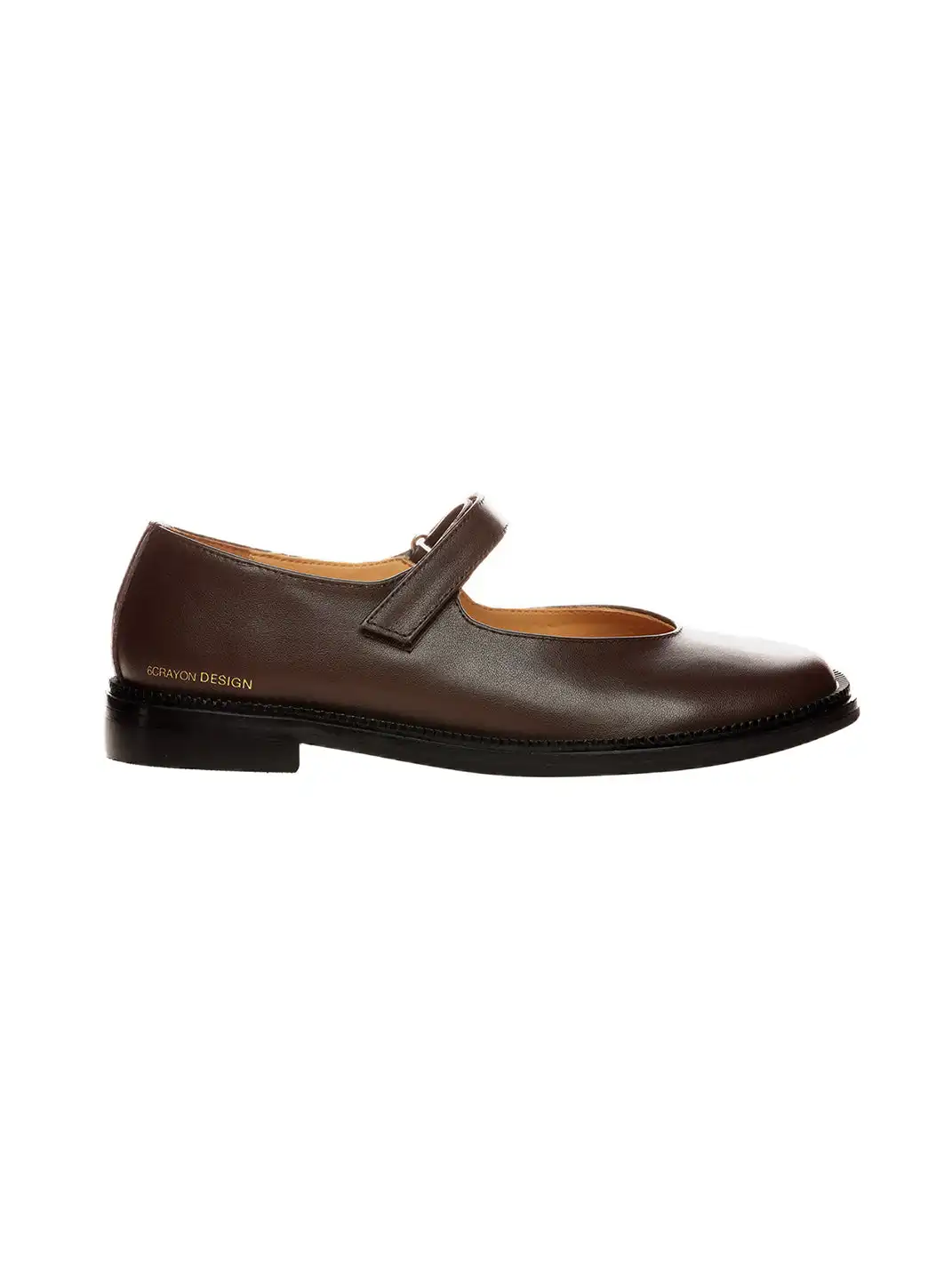 6CRAYON | Classis Leather Strap Velcro Mary Janes-Brown
