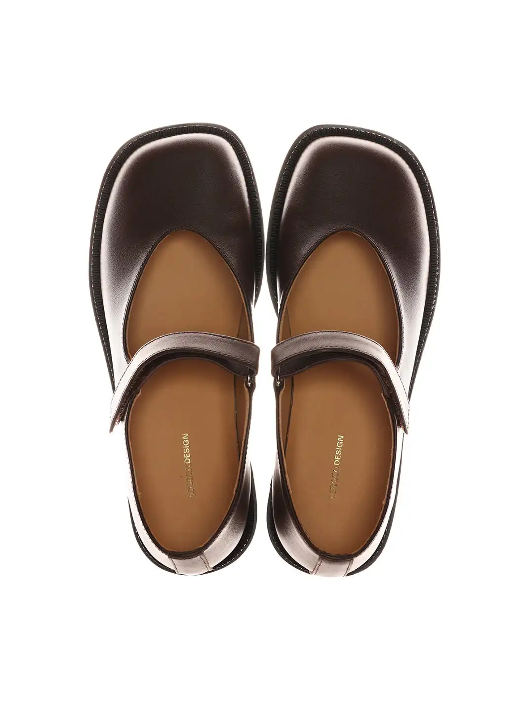 6CRAYON | Classis Leather Strap Velcro Mary Janes-Brown