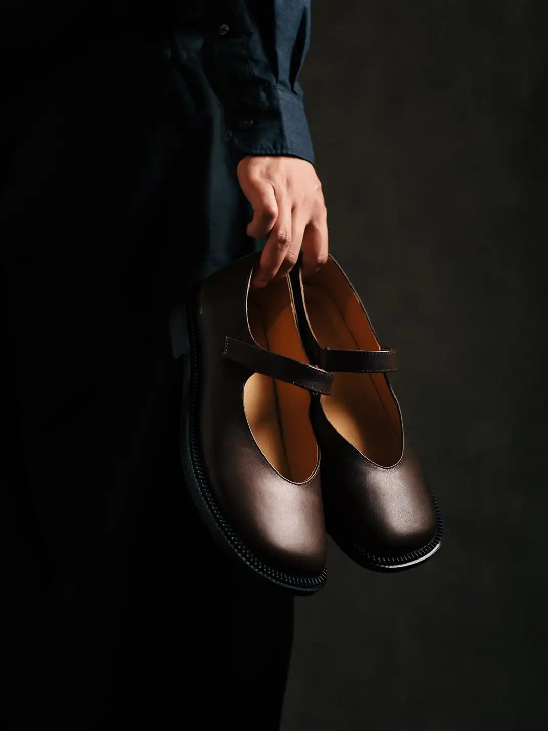 6CRAYON | Classis Leather Strap Velcro Mary Janes-Brown