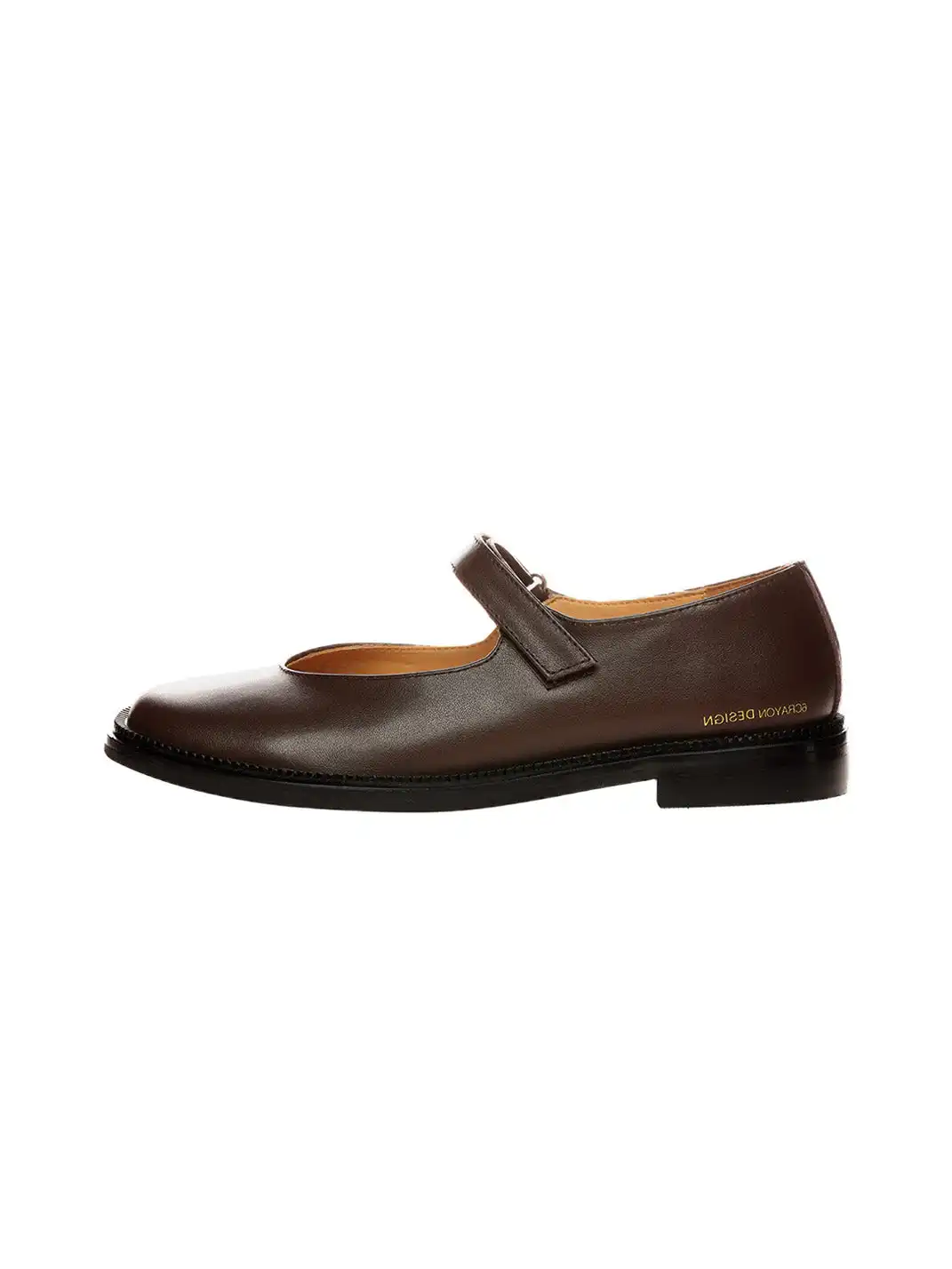 6CRAYON | Classis Leather Strap Velcro Mary Janes-Brown
