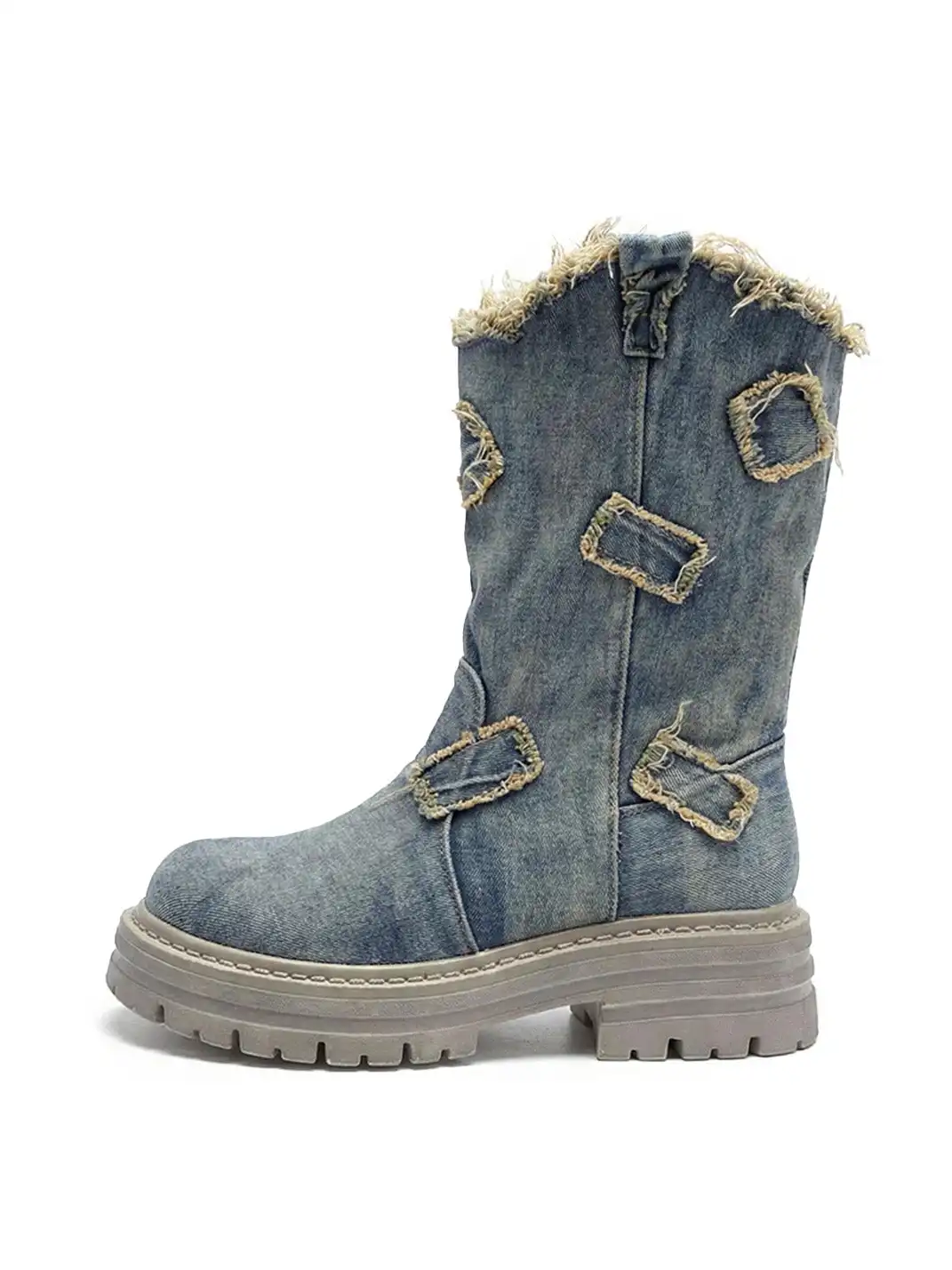 GSL | Washed Ripped Demin Platform Mid Boots