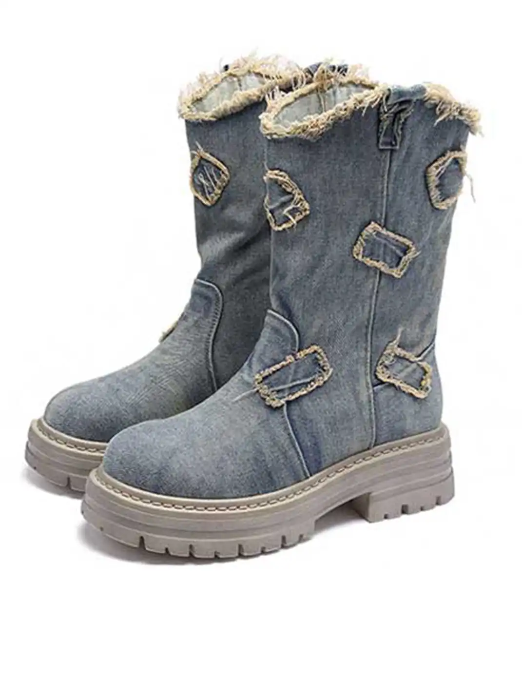 GSL | Washed Ripped Demin Platform Mid Boots