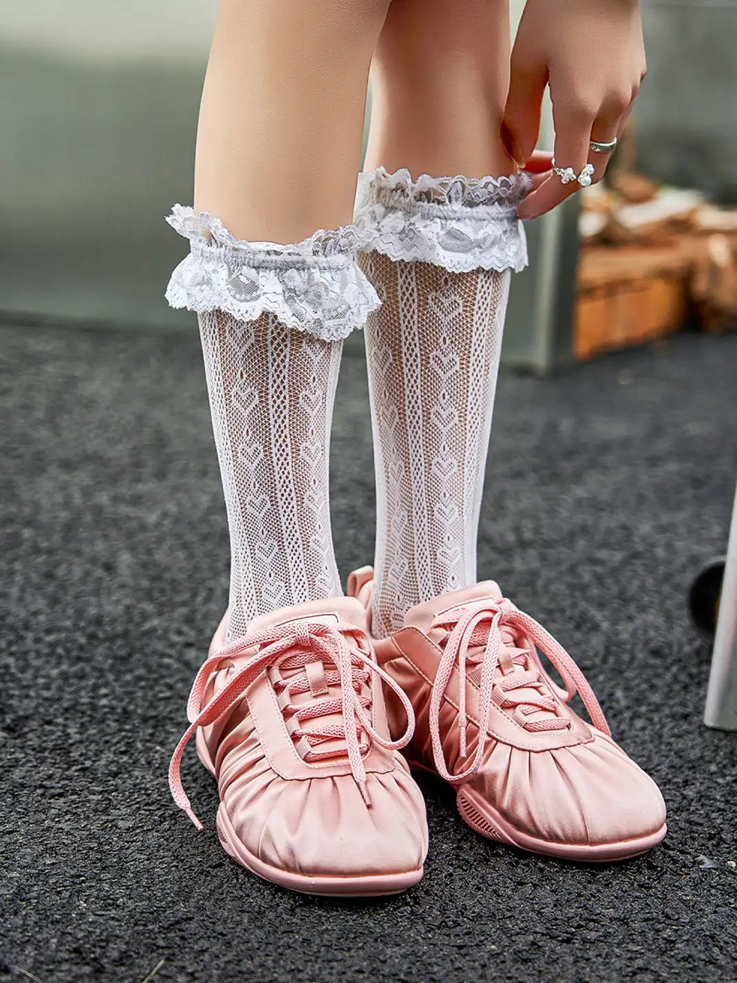 SHOESZOOO | "SatinBloom Drape" Wrinkled Retro Tariner-Pink