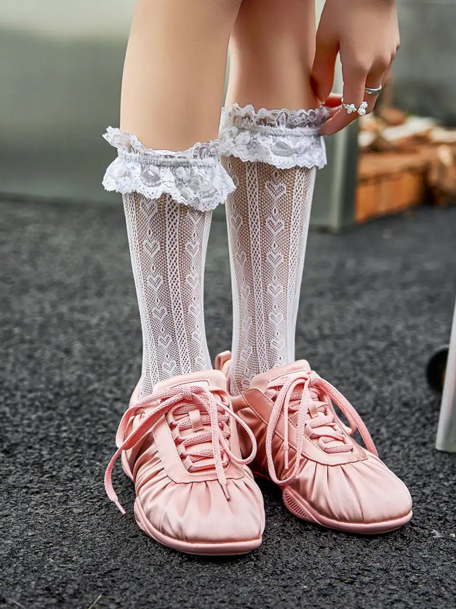 SHOESZOOO | "SatinBloom Drape" Wrinkled Retro Tariner-Pink - 4