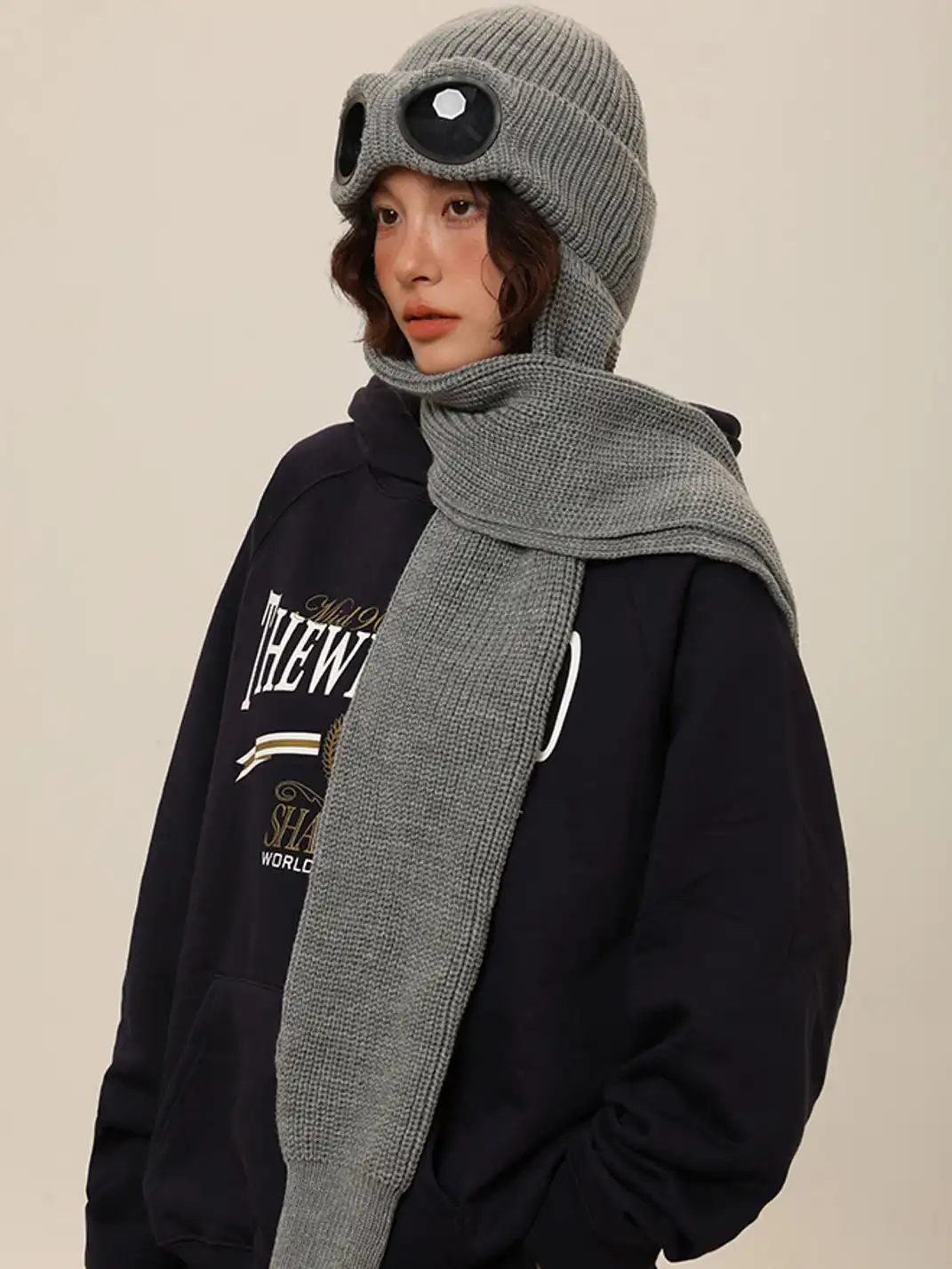 IIING | Flight Sunglasses Knit Scarf Beanie-Gray