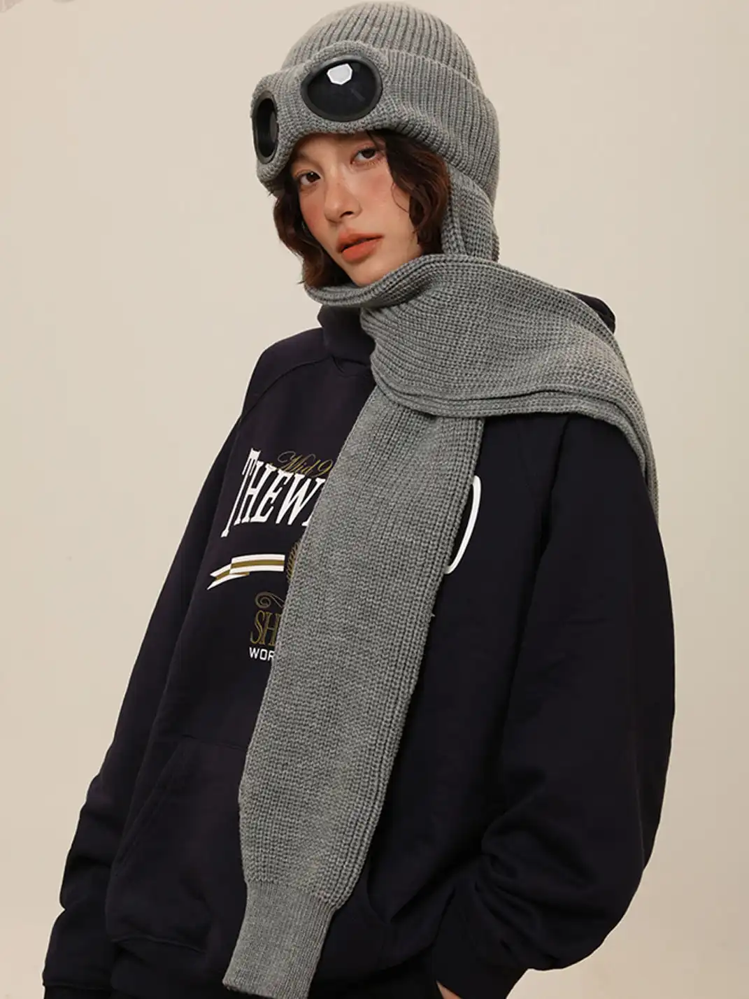 IIING | Flight Sunglasses Knit Scarf Beanie-Gray