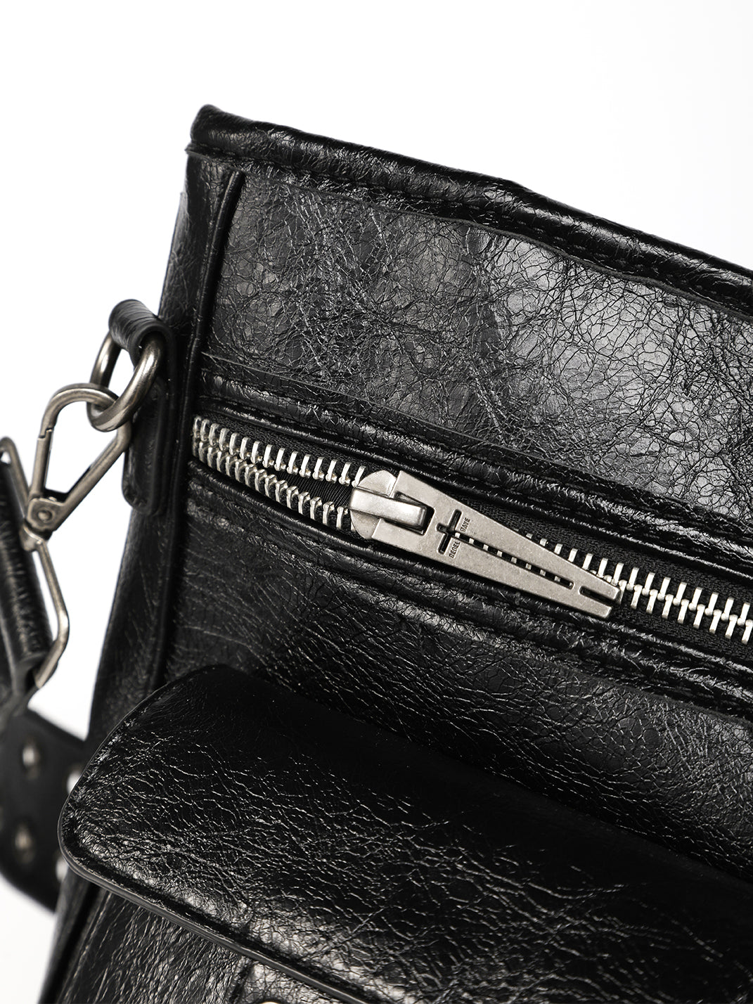 REBEL WAVE | Cross Pattern Cracked PU Leather Tote Bag | PSYLOS1