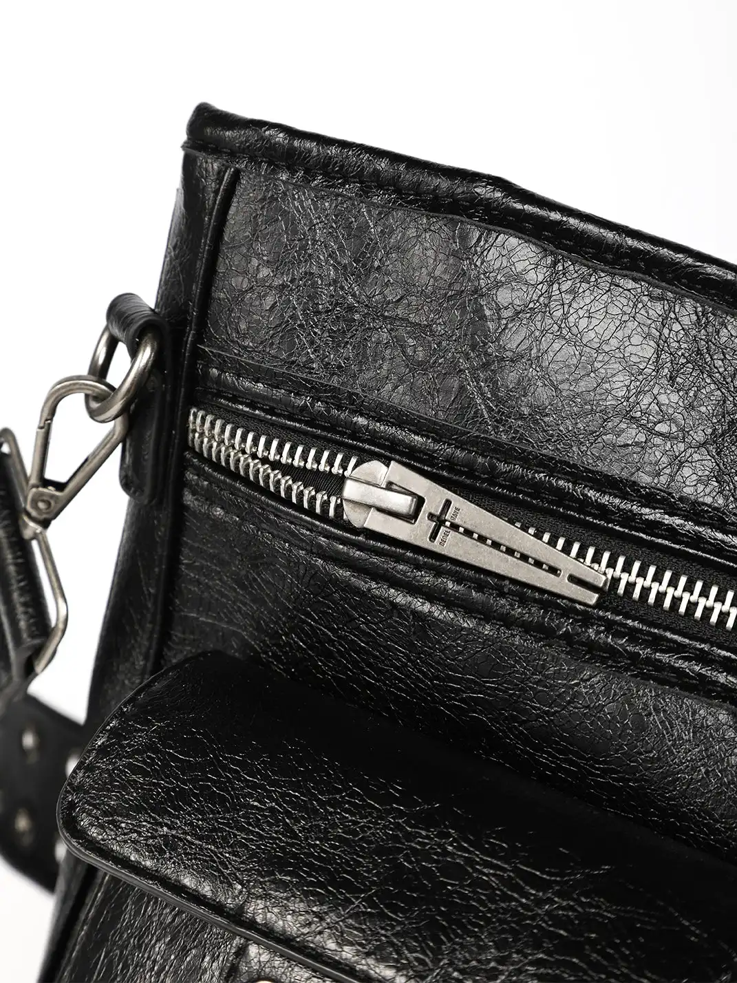 REBEL WAVE | Cross Pattern Cracked PU Leather Tote Bag