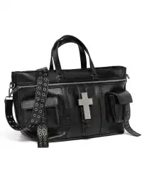 REBEL WAVE | Cross Pattern Cracked PU Leather Tote Bag