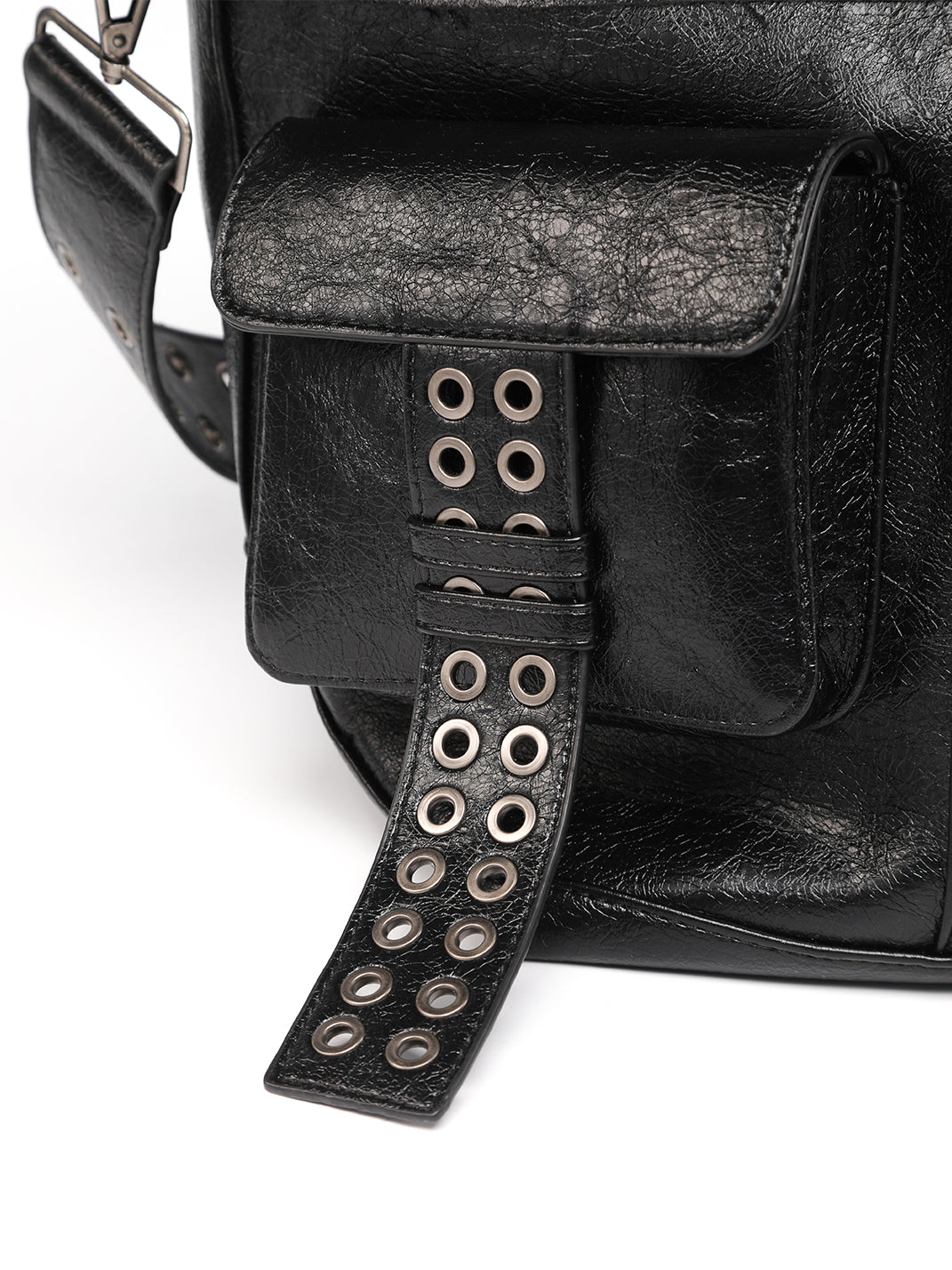 REBEL WAVE | Cross Pattern Cracked PU Leather Tote Bag | PSYLOS1