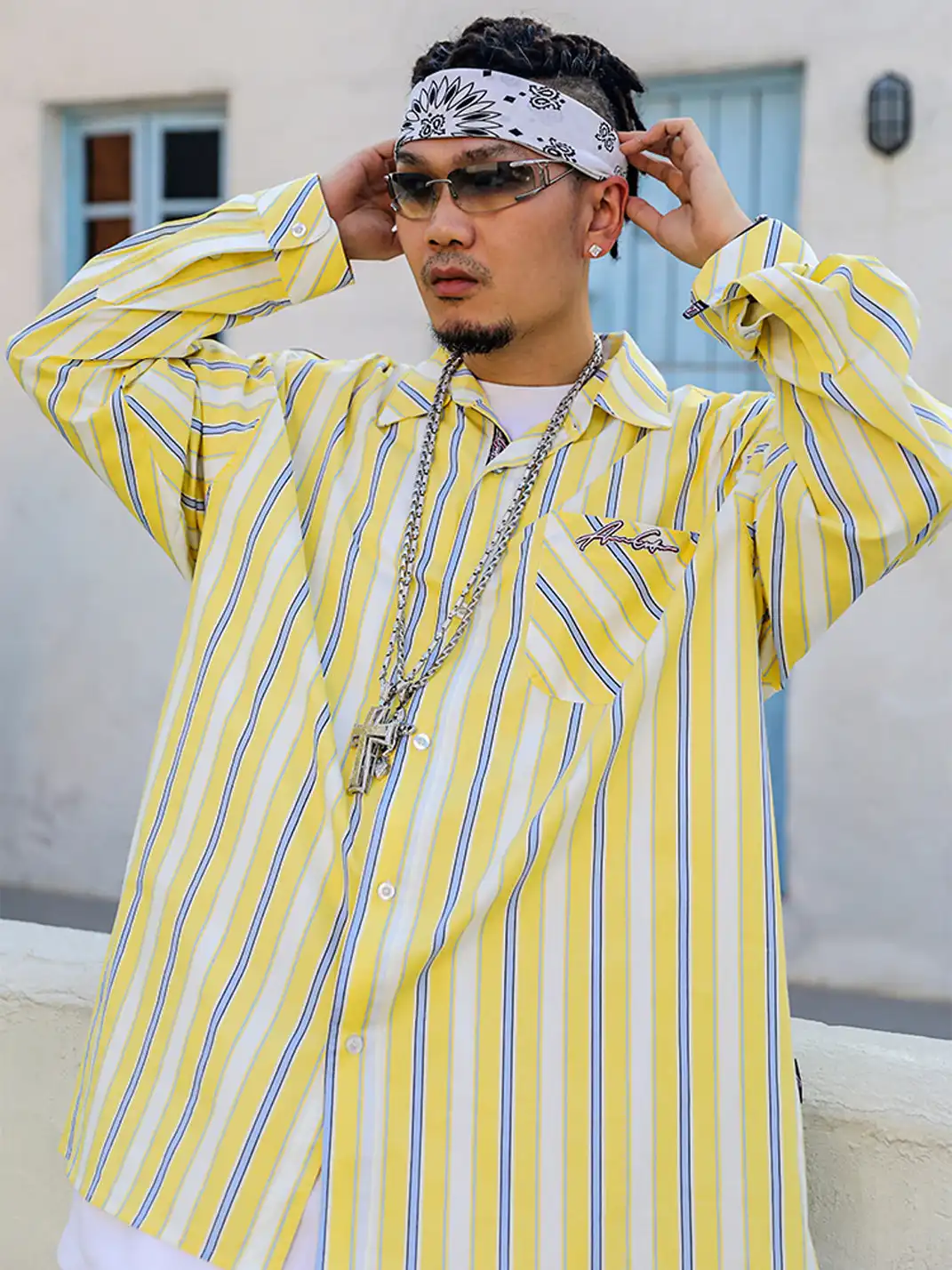 ACUSA | Y2K Color Block Stripe Cotton Oversized Shirt