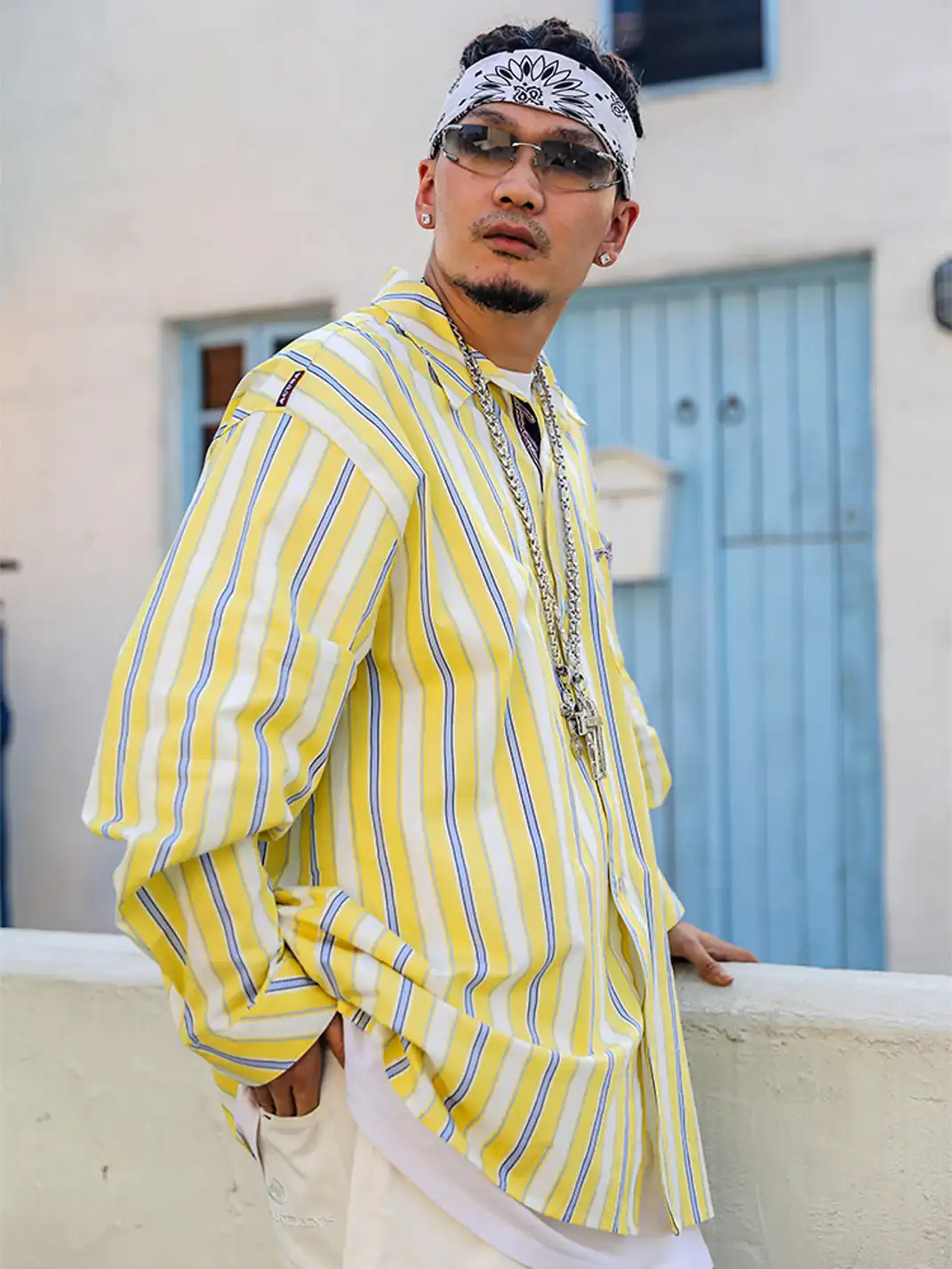 ACUSA | Y2K Color Block Stripe Cotton Oversized Shirt