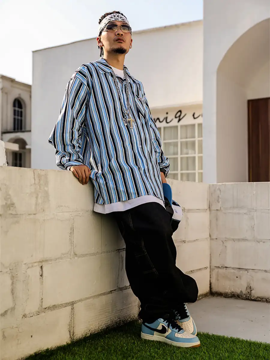 ACUSA | Y2K Color Block Stripe Cotton Oversized Shirt - 3