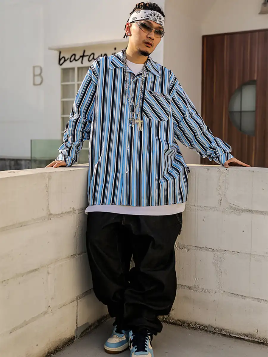 ACUSA | Y2K Color Block Stripe Cotton Oversized Shirt - 2