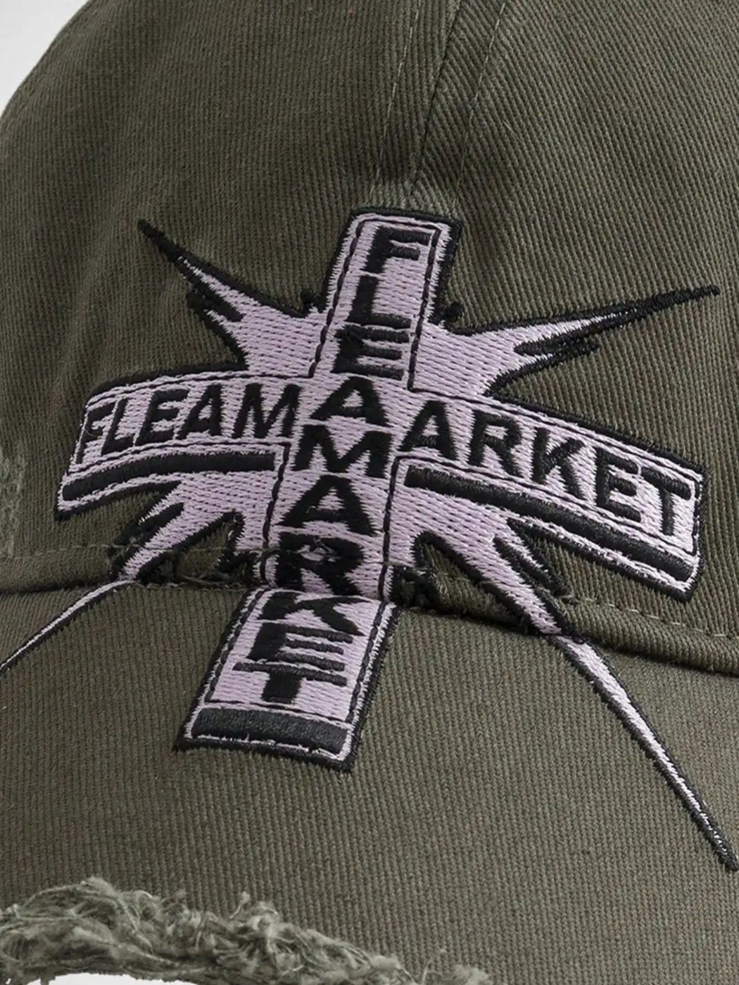 FLEAMARKET | Cross Patch Ripped Curve Brim Cap