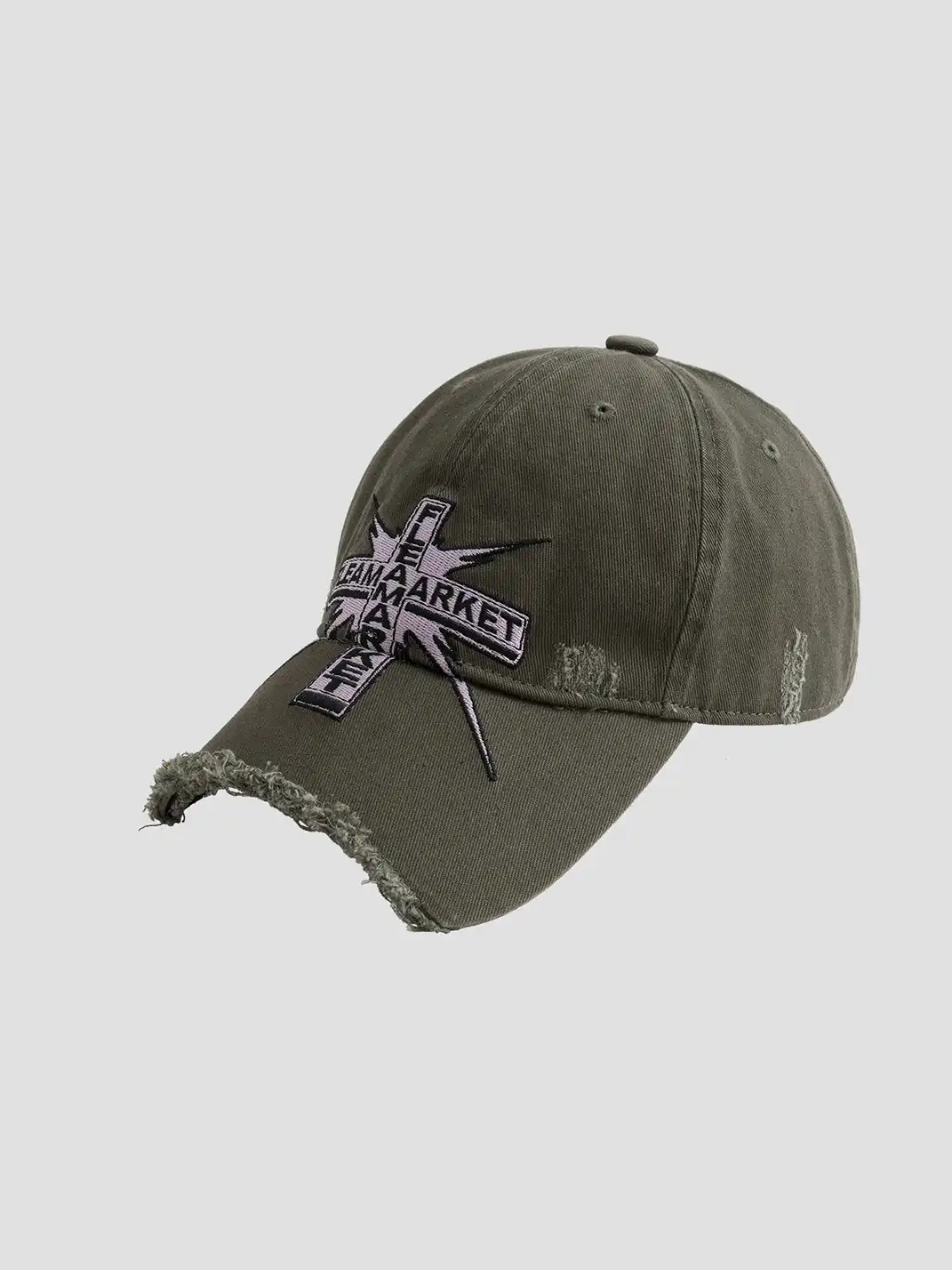 FLEAMARKET | Cross Patch Ripped Curve Brim Cap