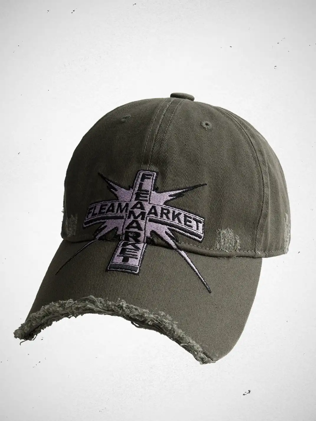 FLEAMARKET | Cross Patch Ripped Curve Brim Cap