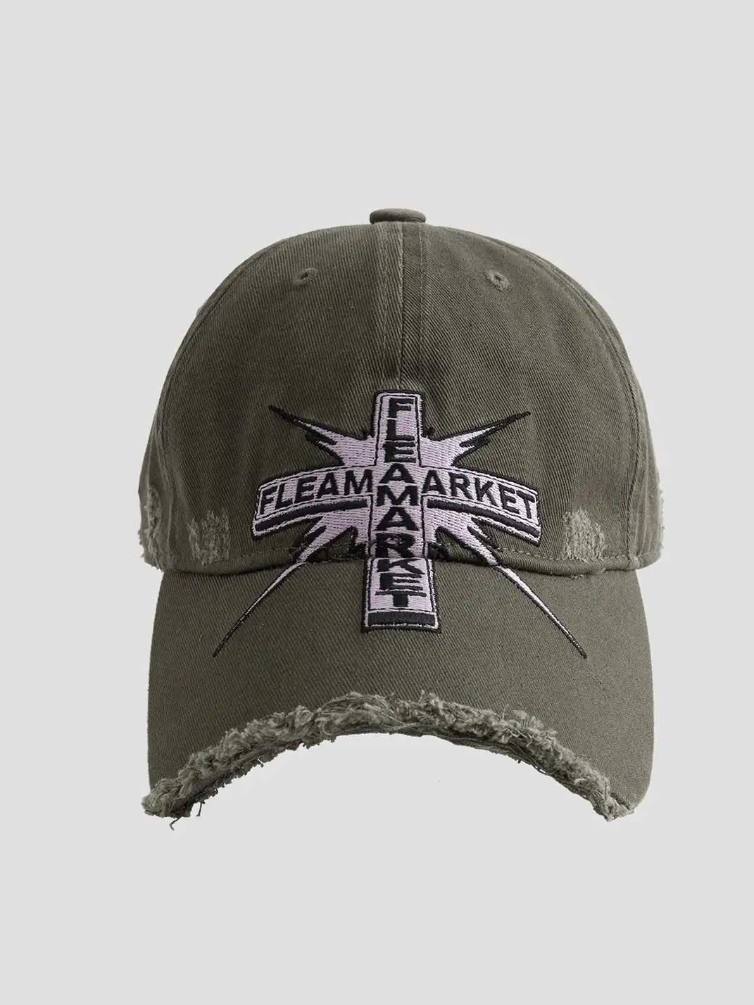 FLEAMARKET | Cross Patch Ripped Curve Brim Cap