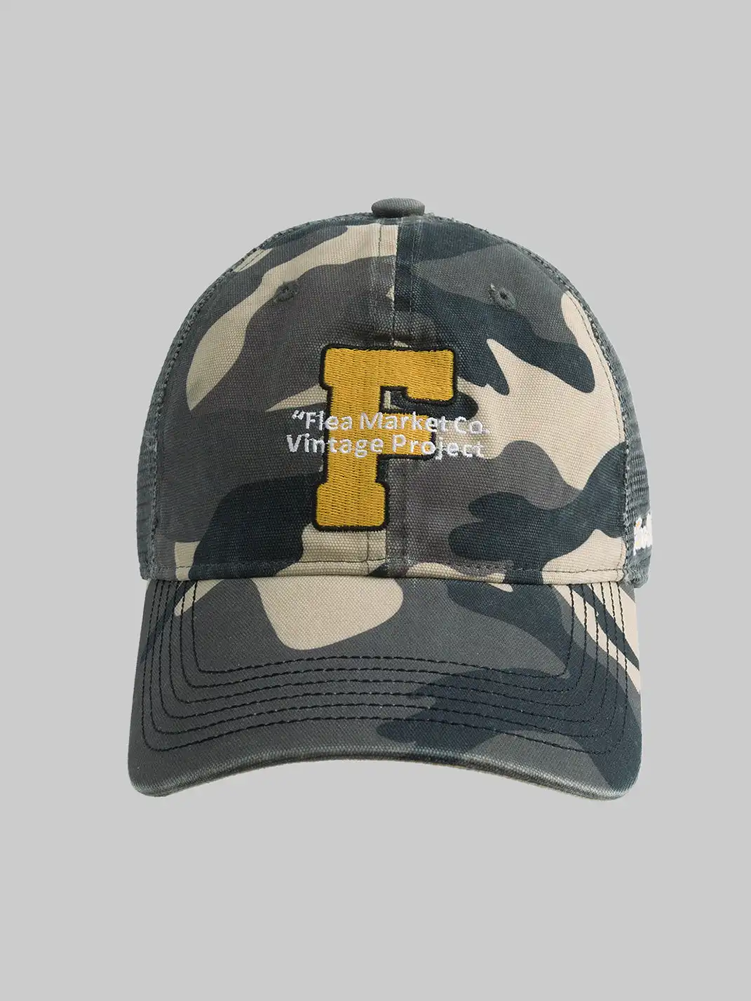 FLEAMARKET | Camo "F" Curve Brim Trucker Hat