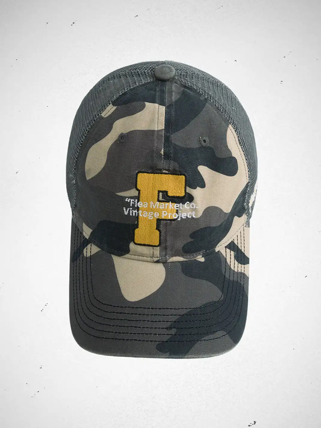 FLEAMARKET | Camo "F" Curve Brim Trucker Hat