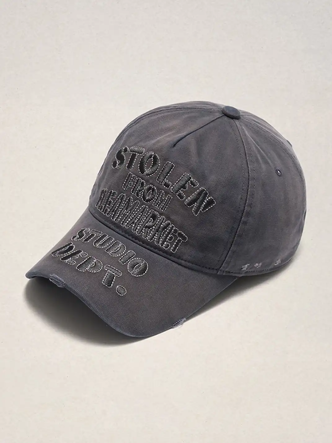 FLEAMARKET | "STOLEN" Stitchwork Curve Brim Cap-Grey