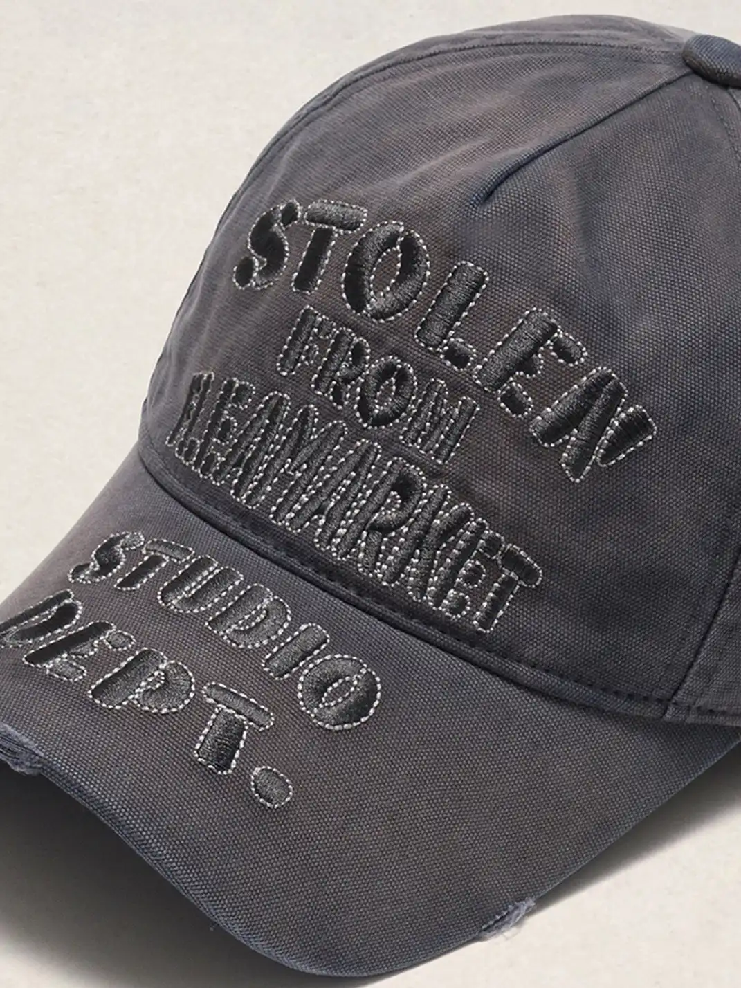 FLEAMARKET | "STOLEN" Stitchwork Curve Brim Cap-Grey