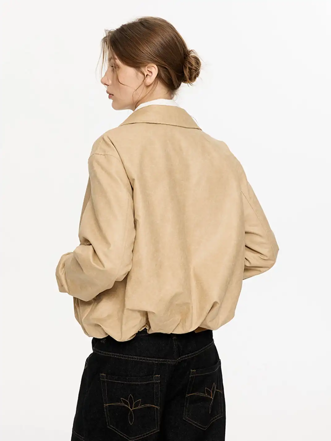 KREATE | Retro Color Block Floral Lining Leather Jacket