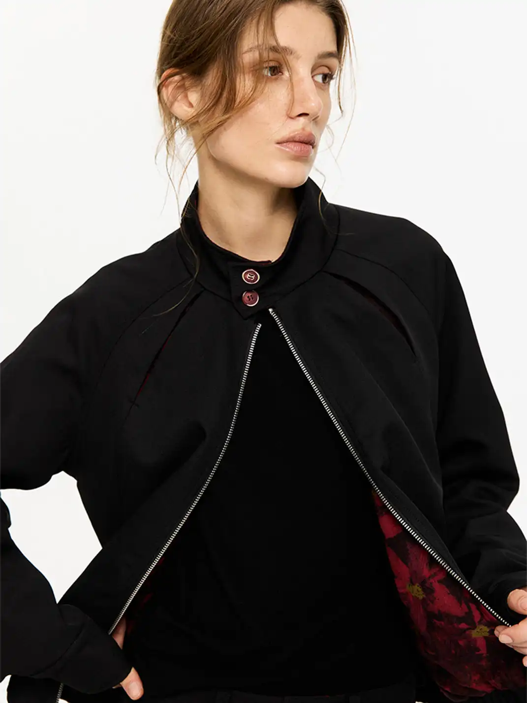 KREATE | Slash Opening Floral Lining Harrington Jacket