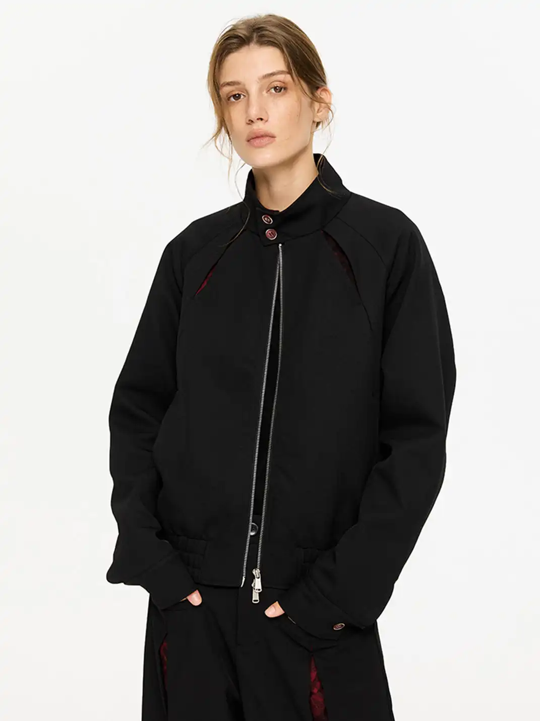 KREATE | Slash Opening Floral Lining Harrington Jacket