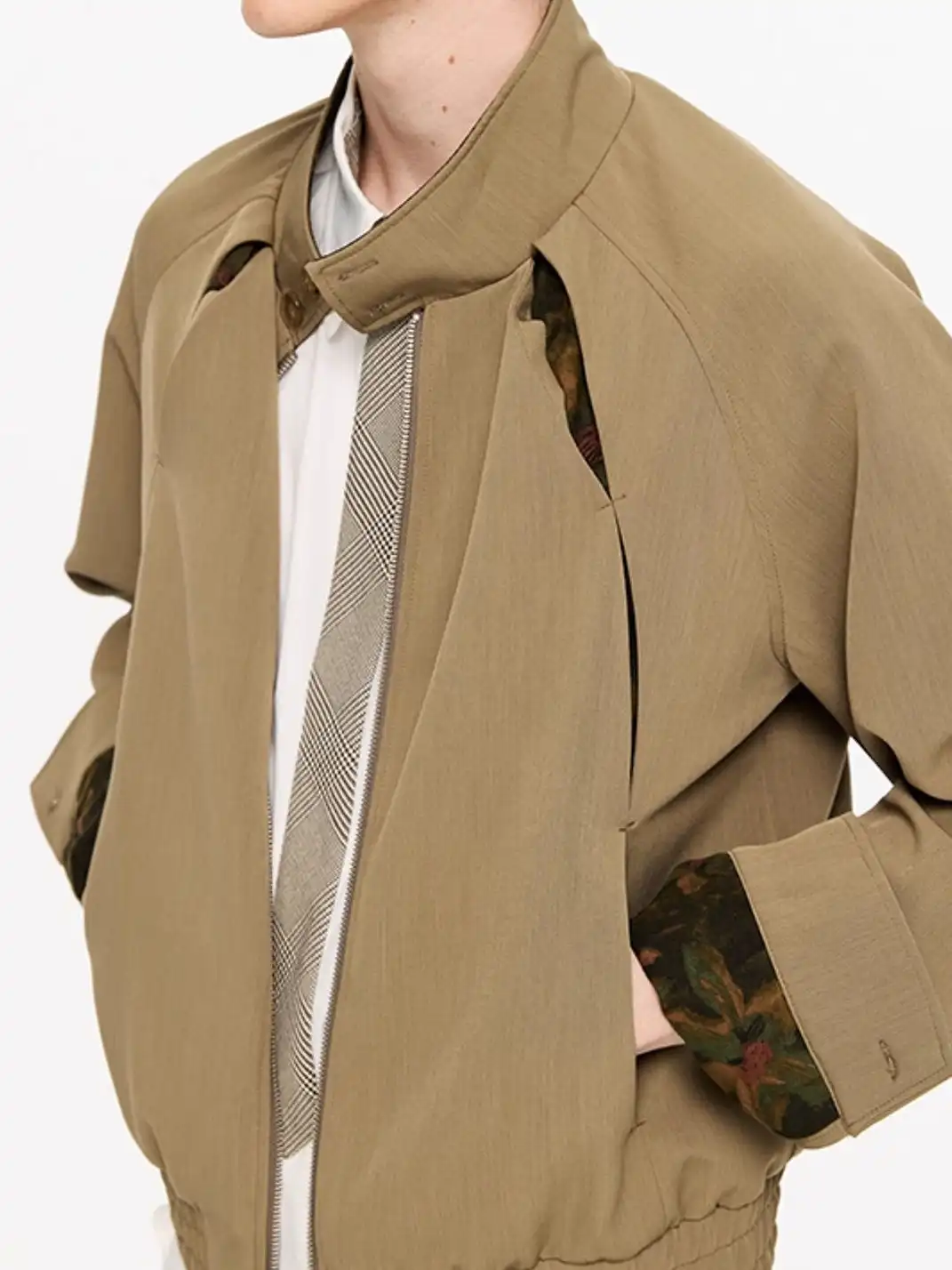 KREATE | Slash Opening Floral Lining Harrington Jacket