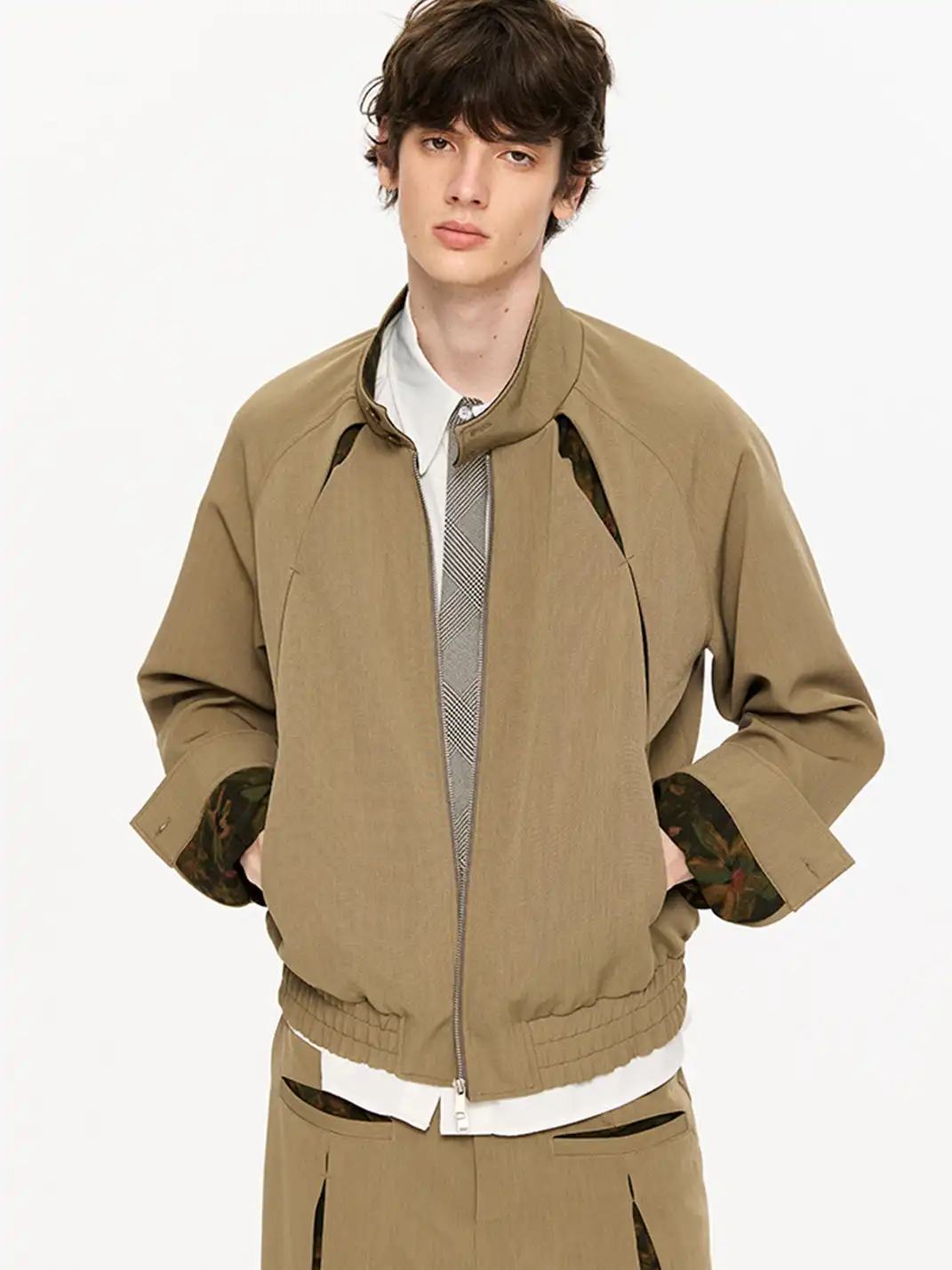 KREATE | Slash Opening Floral Lining Harrington Jacket