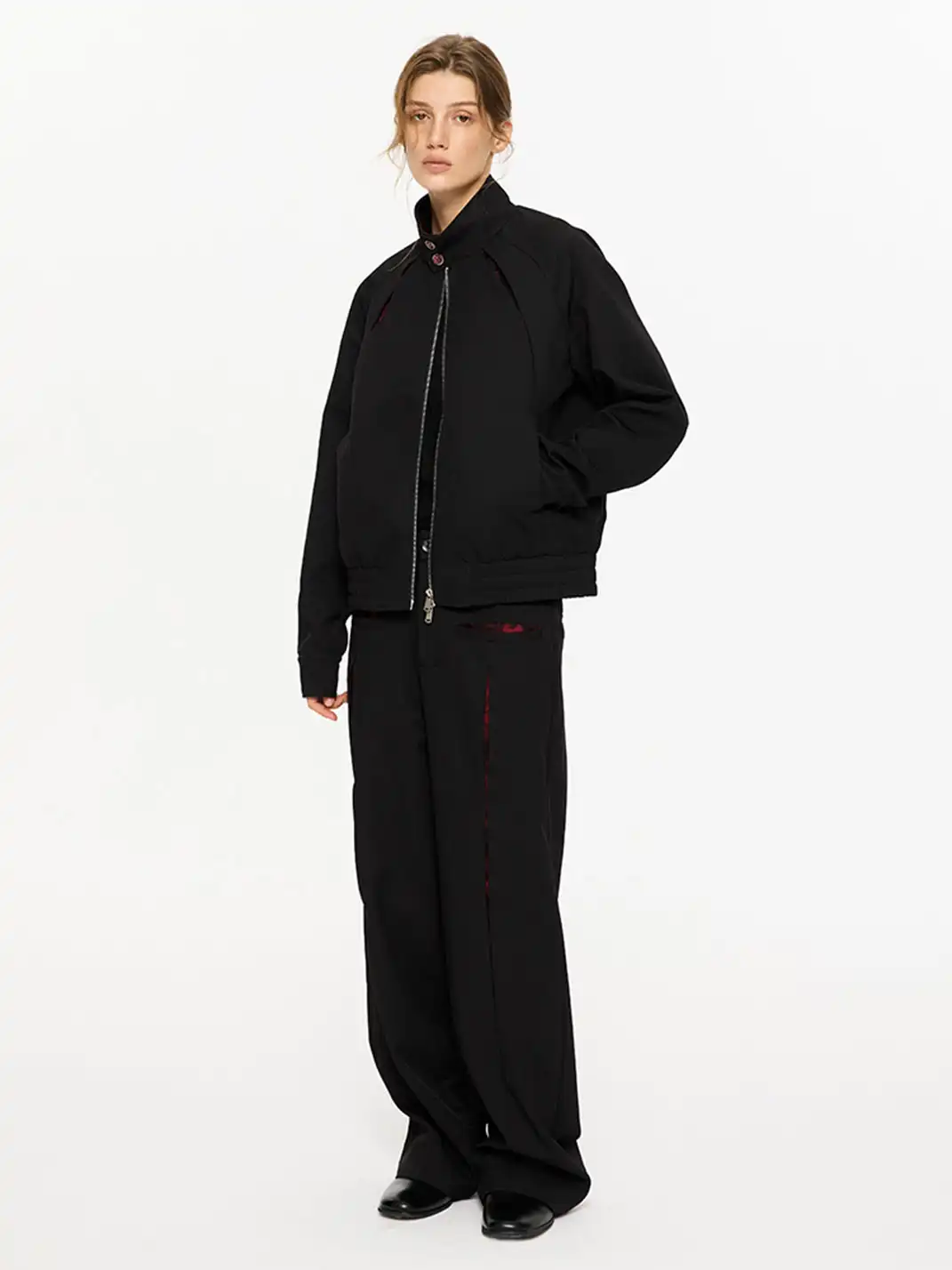 KREATE | Slash Opening Floral Lining Straight Leg Pants