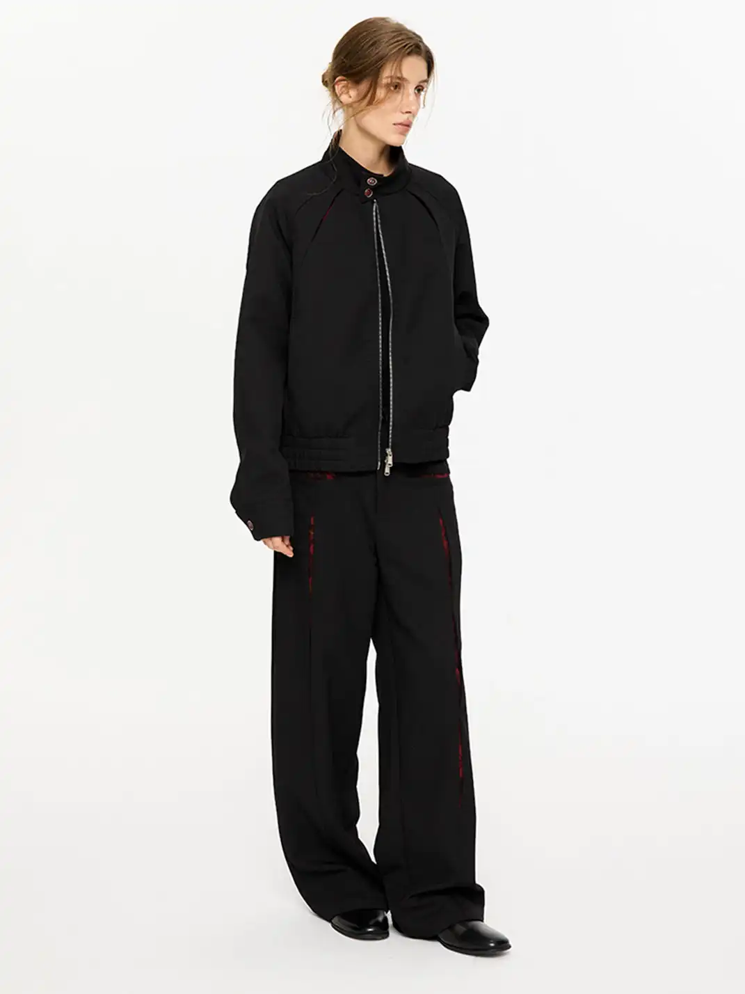 KREATE | Slash Opening Floral Lining Straight Leg Pants