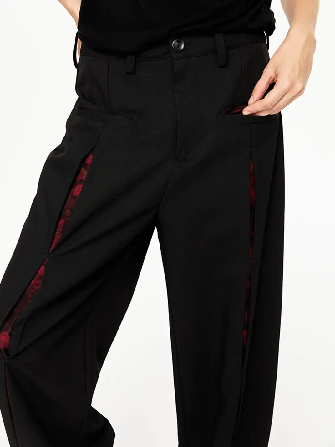KREATE | Slash Opening Floral Lining Straight Leg Pants