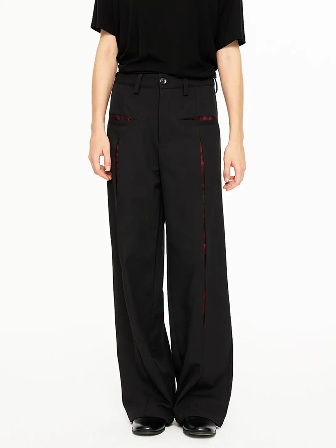 KREATE | Slash Opening Floral Lining Straight Leg Pants