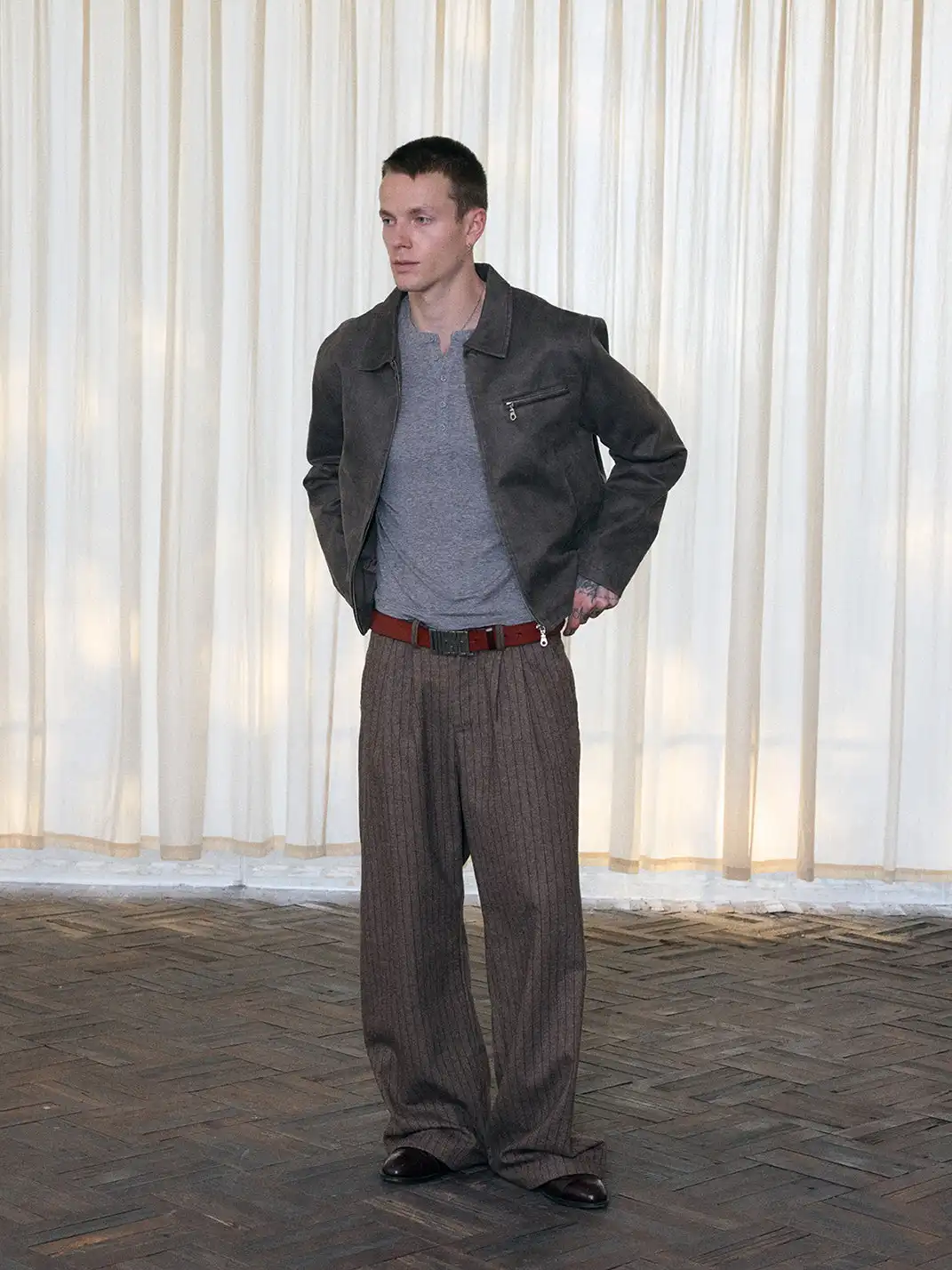 INS GALE | Wool Blend Stripe Loose Fit Pants