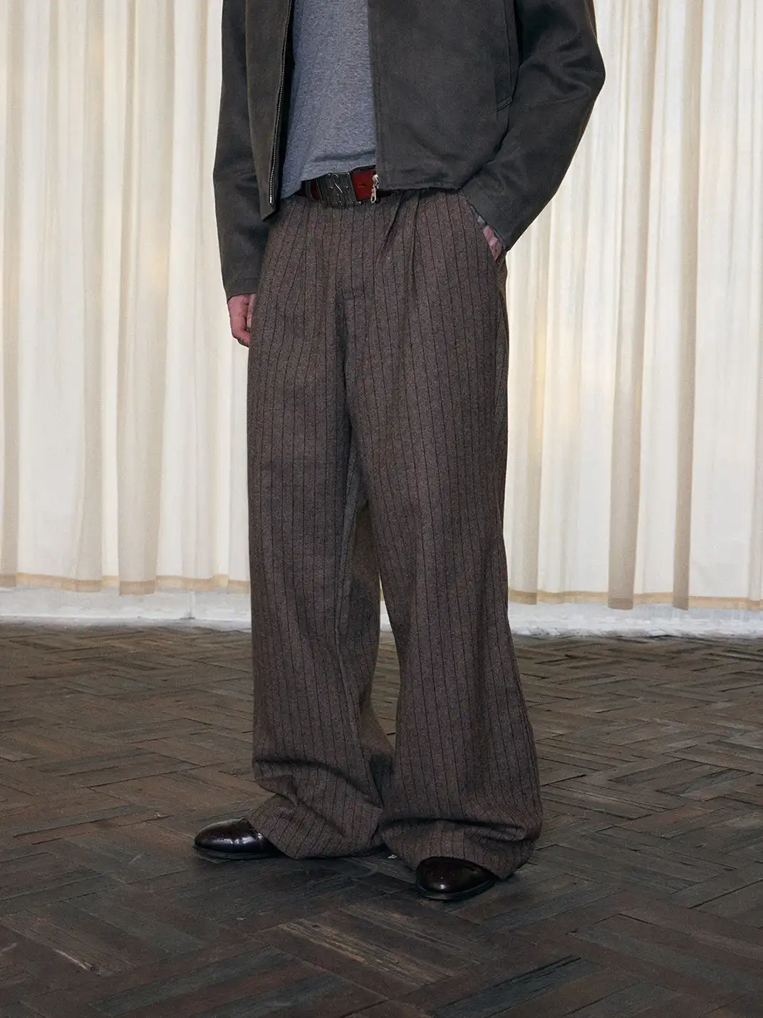 INS GALE | Wool Blend Stripe Loose Fit Pants