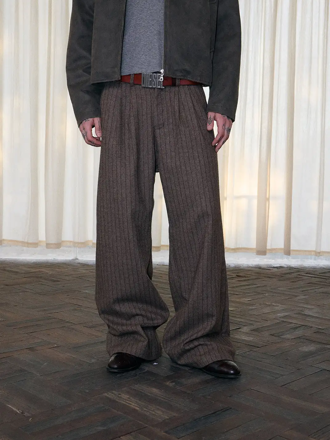 INS GALE | Wool Blend Stripe Loose Fit Pants