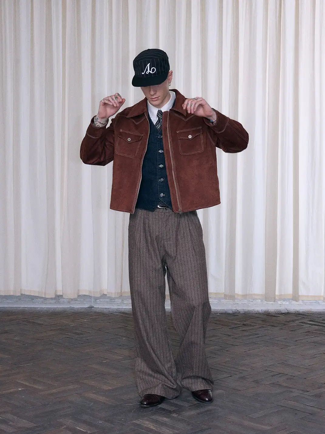 INS GALE | Wool Blend Stripe Loose Fit Pants