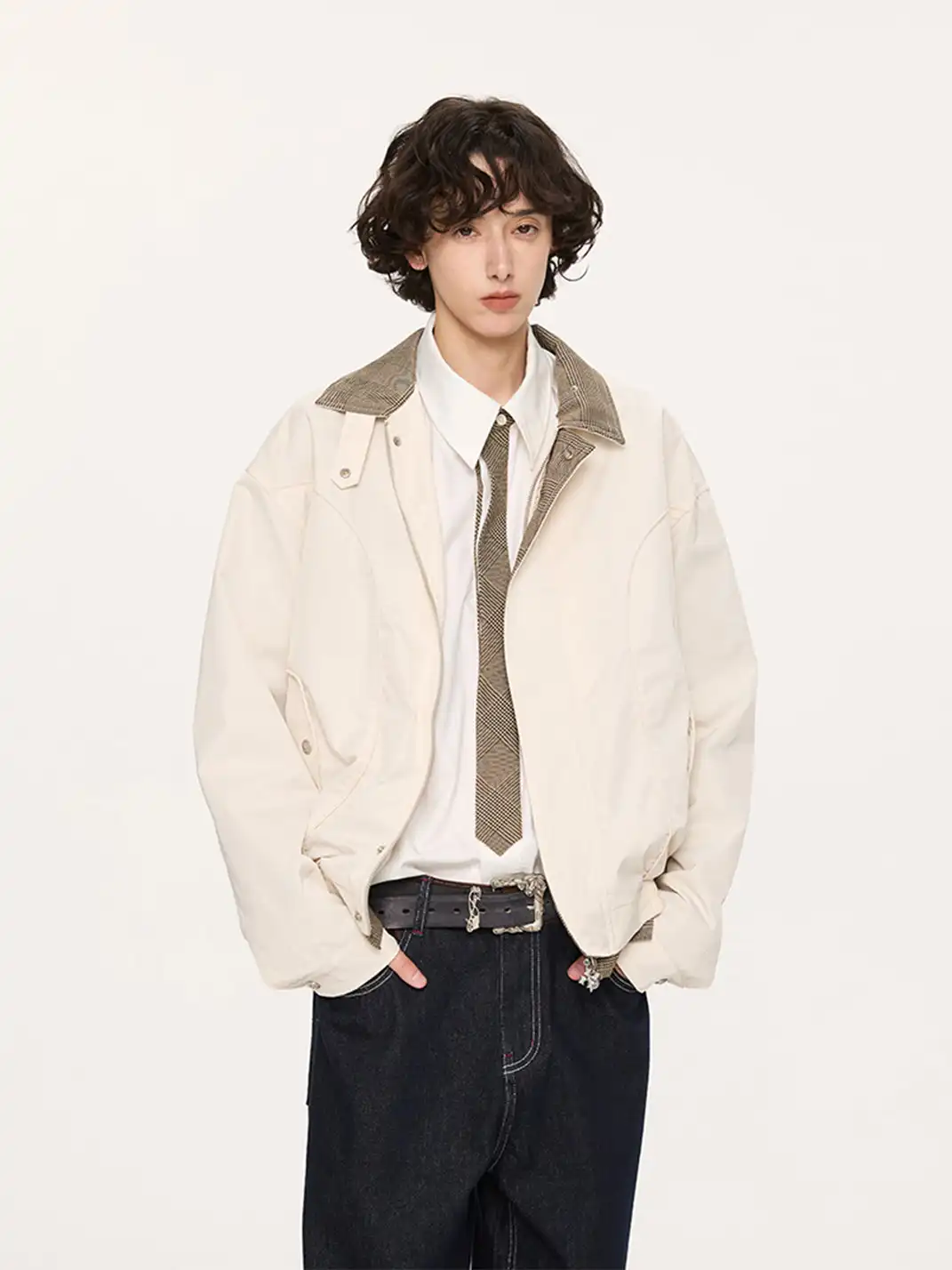 KREATE | "PAINTER" Color Block Plaid Harrington Jacket