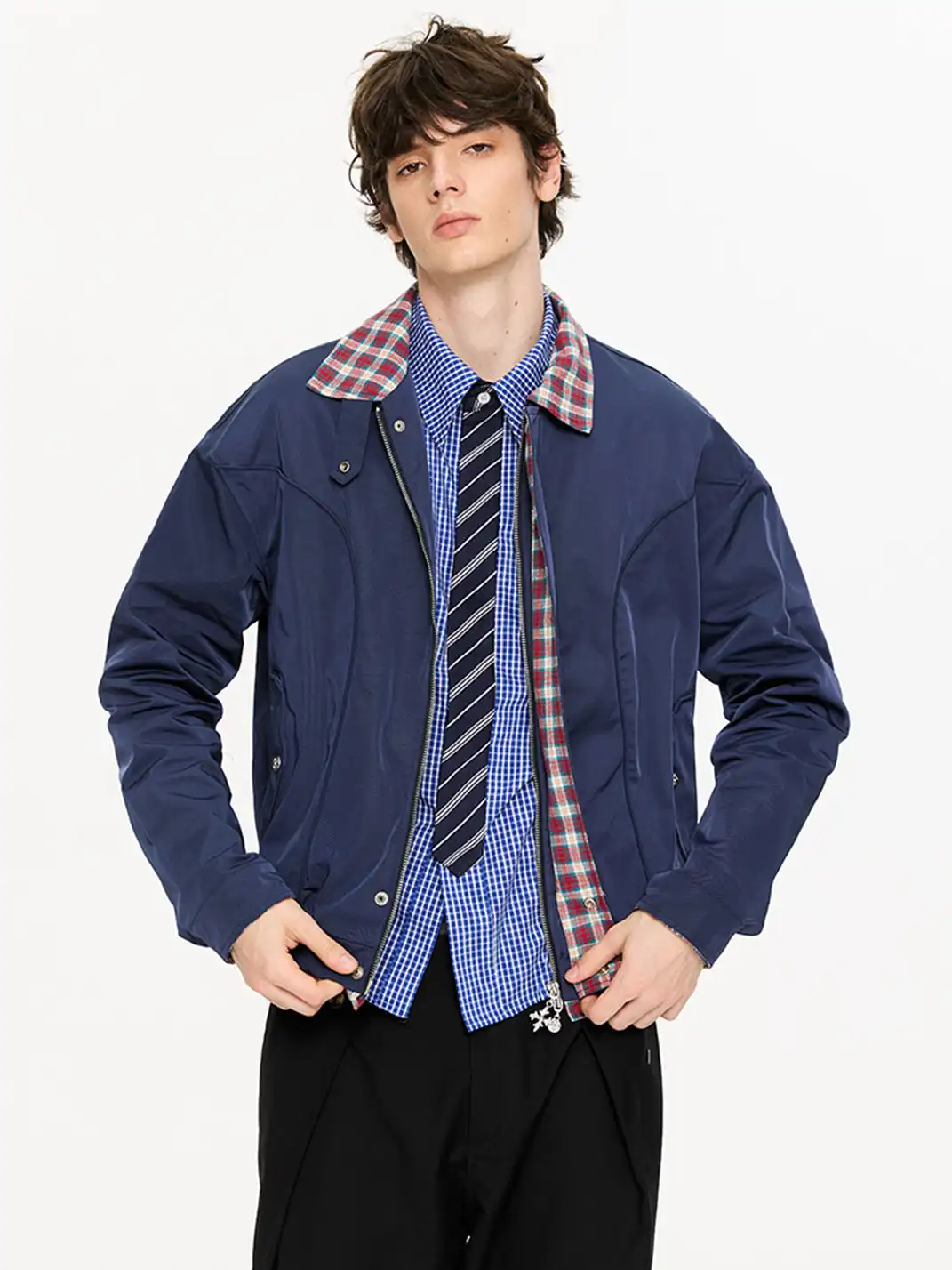 KREATE | "PAINTER" Color Block Plaid Harrington Jacket