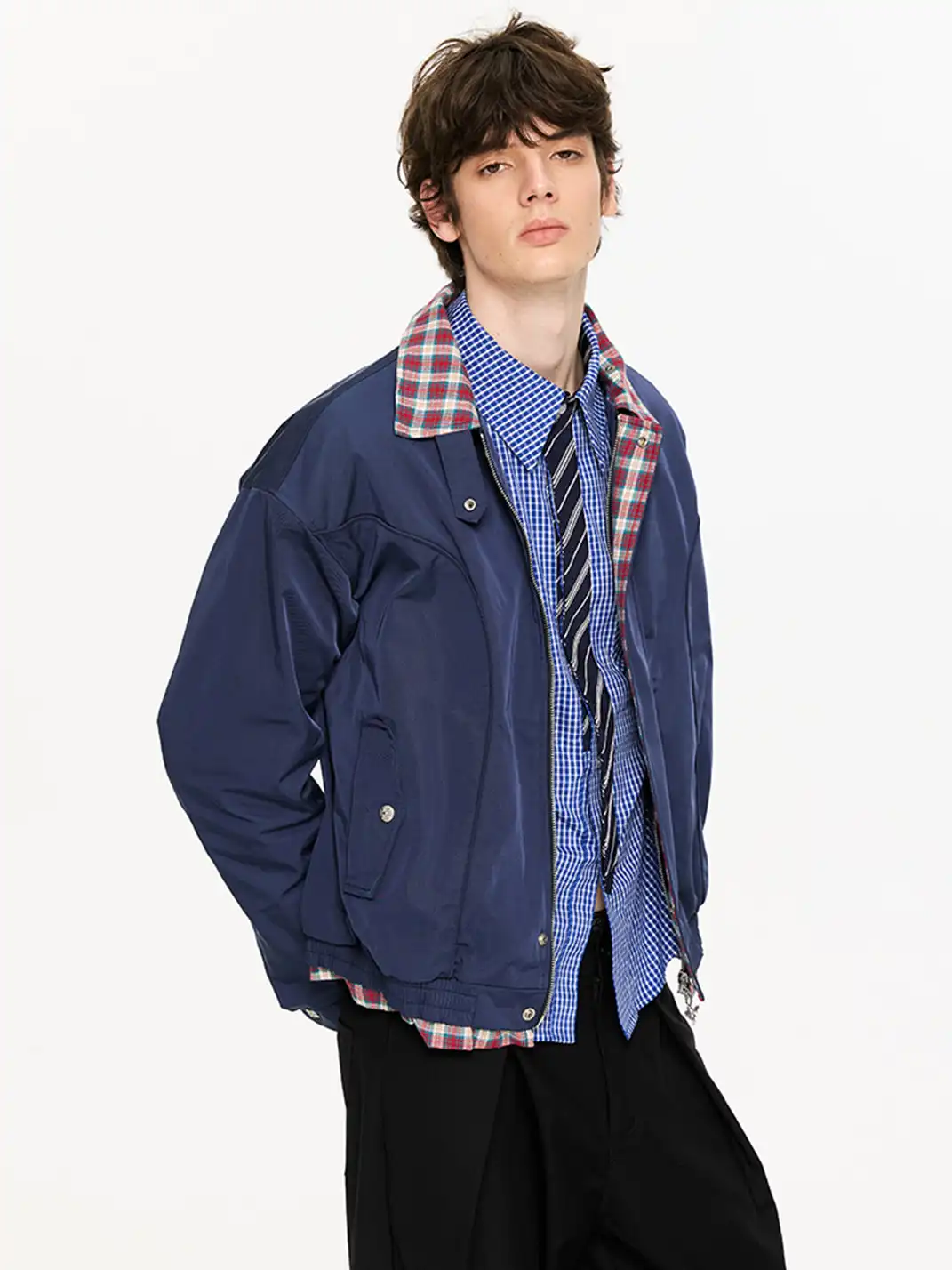 KREATE | "PAINTER" Color Block Plaid Harrington Jacket
