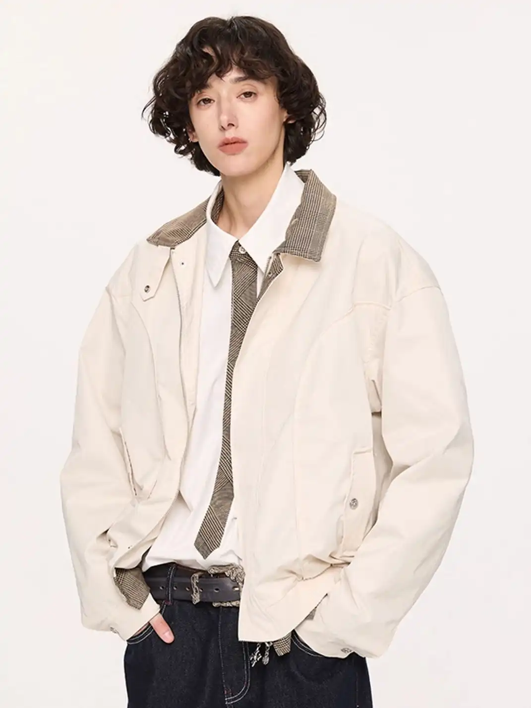KREATE | "PAINTER" Color Block Plaid Harrington Jacket