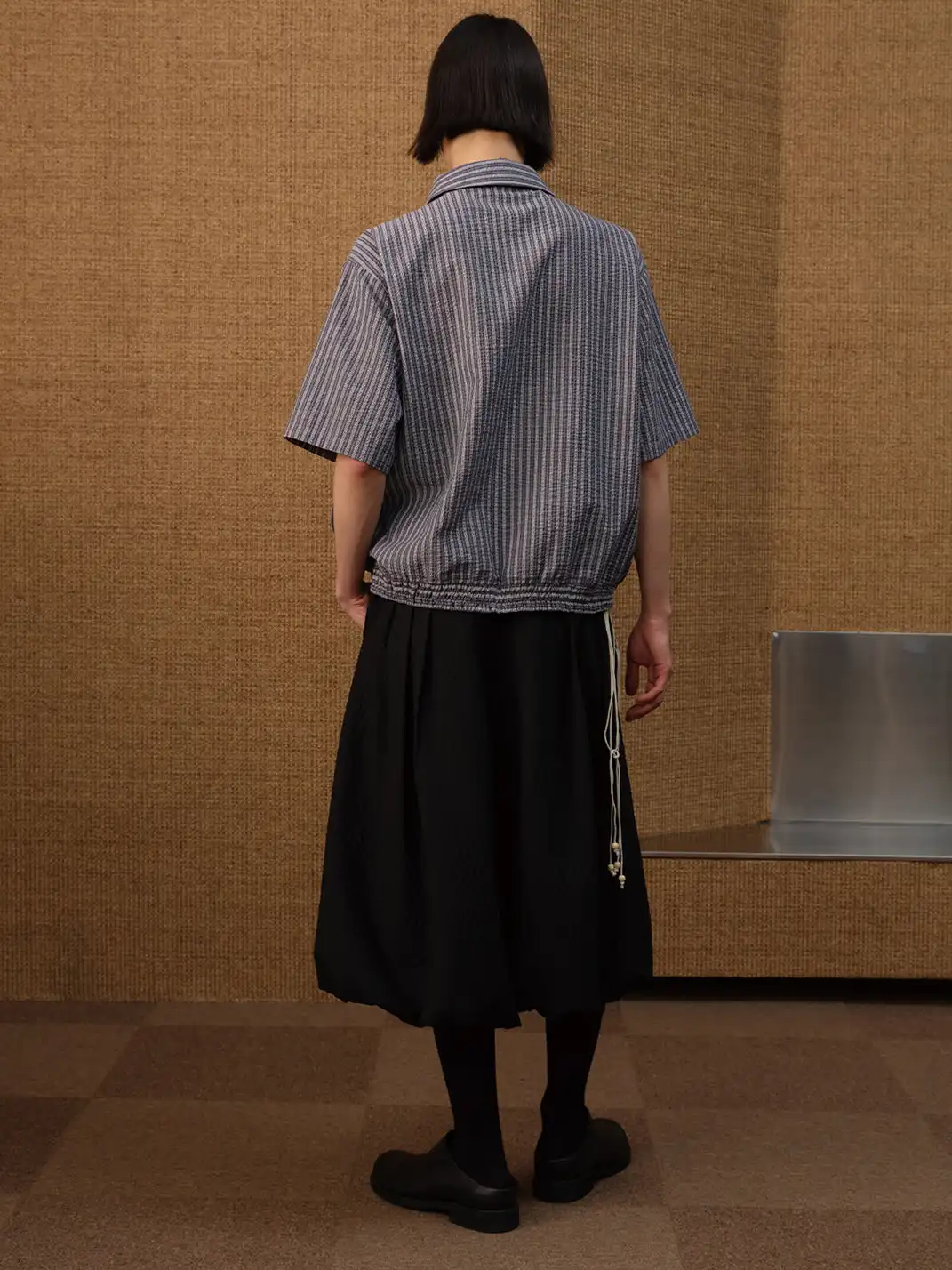 JCAESAR STUDIO | Boxy Fit Curved Hem Pin Stripe Shirt