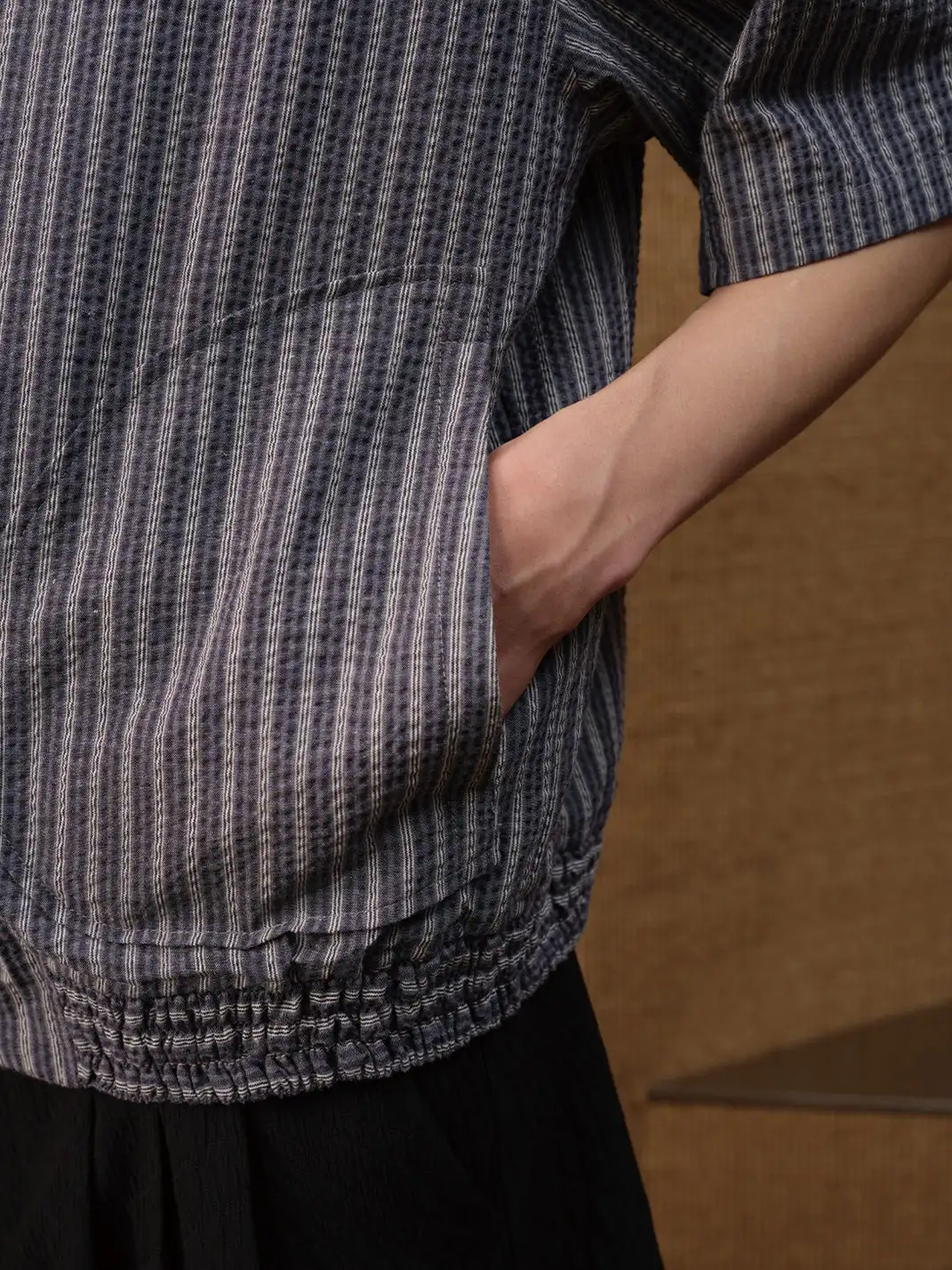 JCAESAR STUDIO | Boxy Fit Curved Hem Pin Stripe Shirt