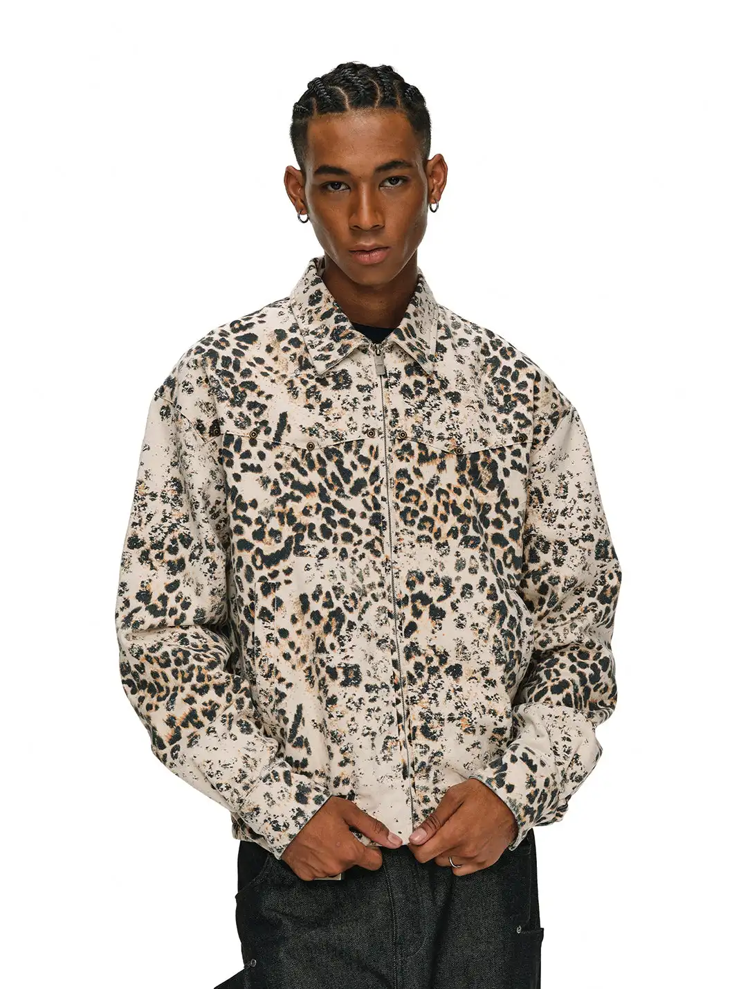 ANTIDOTE | Washed Leopard Print Denim Jacket