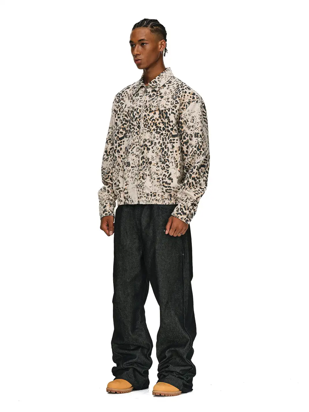 ANTIDOTE | Washed Leopard Print Denim Jacket