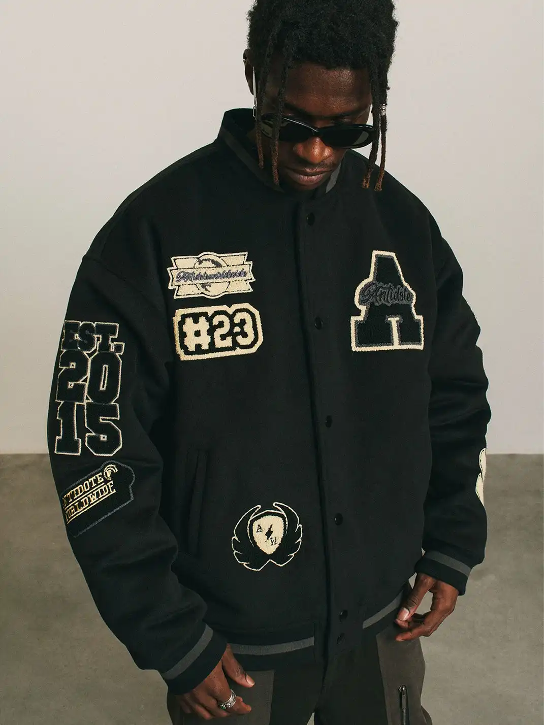 ANTIDOTE | Woolen Patchwork Varsity Jacket