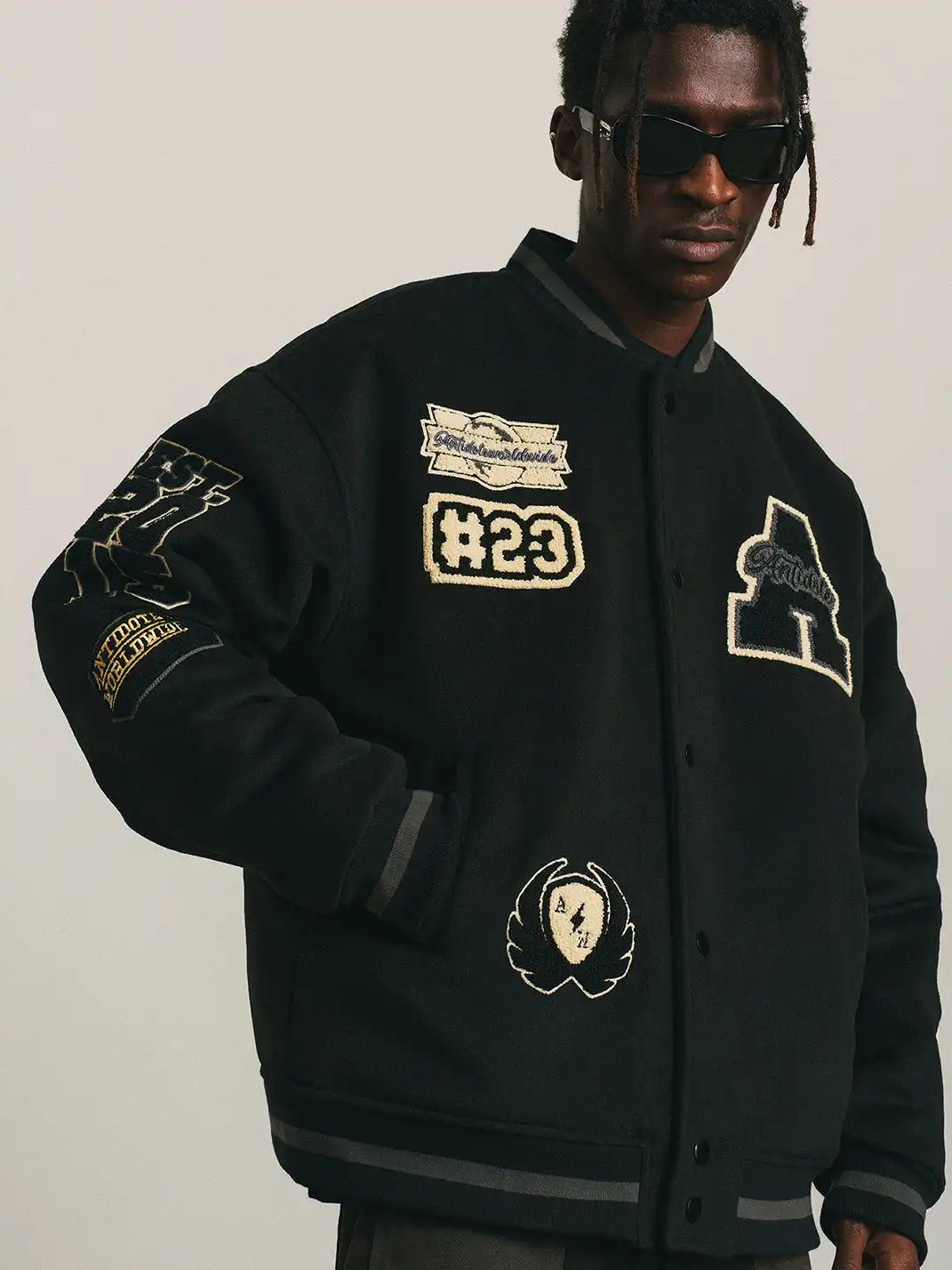 ANTIDOTE | Woolen Patchwork Varsity Jacket