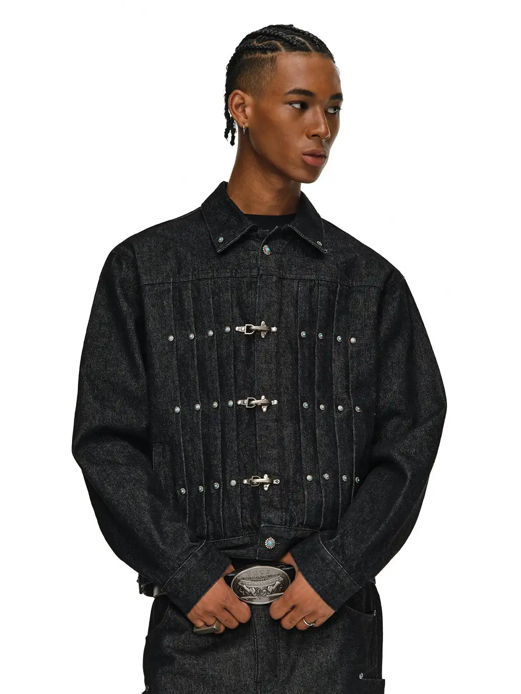 ANTIDOTE | Pleated Buckle Closure Denim Jacket